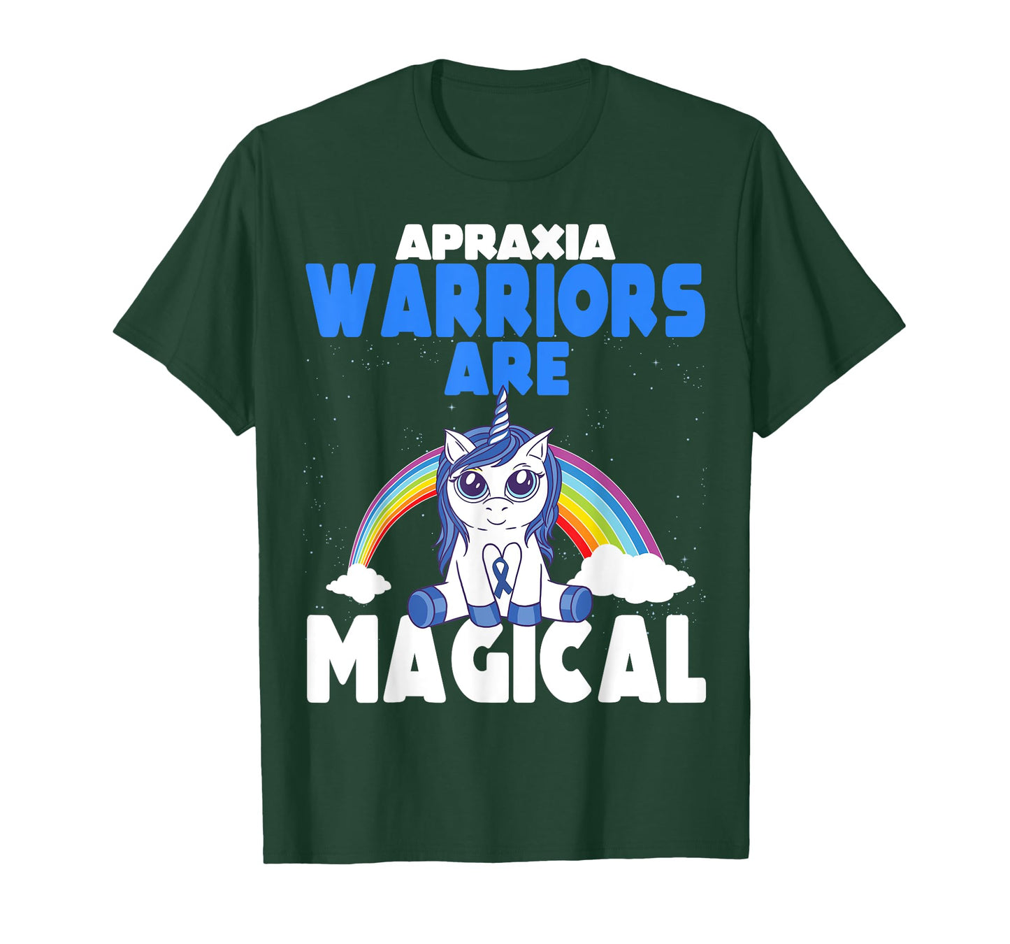 Apraxia Awareness Blue Ribbon Cute Magical Unicorn T-Shirt
