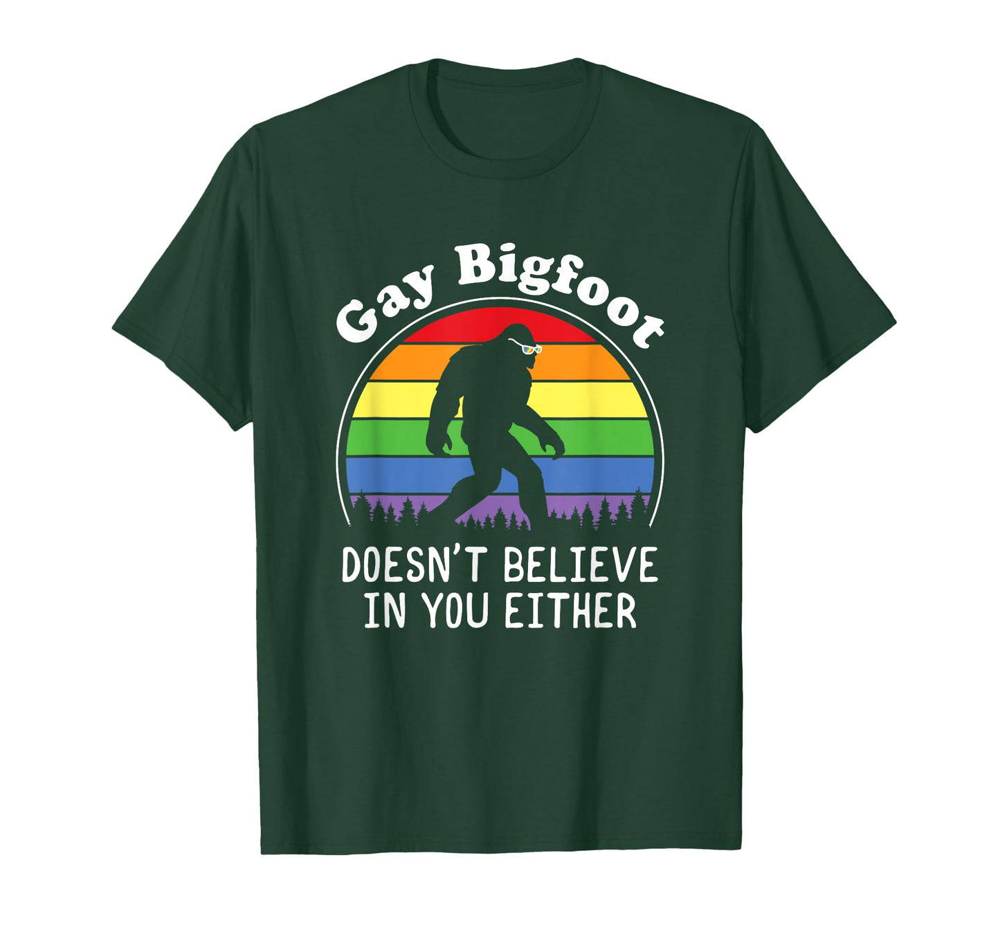 Gay Pride Funny Gay Bigfoot Rainbow Sasquatch Retro Vintage T-Shirt