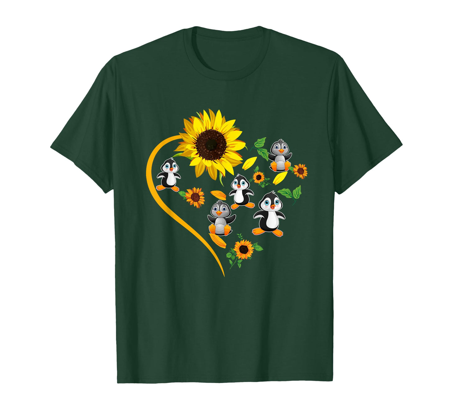 Sunflowers Penguins Cute Heart Shape Matching Bird Lover T-Shirt