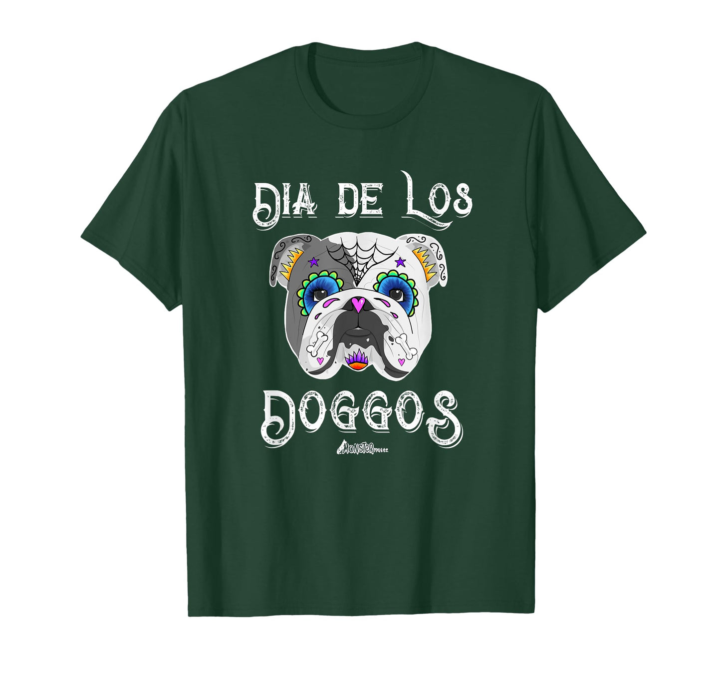 Day of the English Bulldog of the Dead Sugar Skull T-Shirt