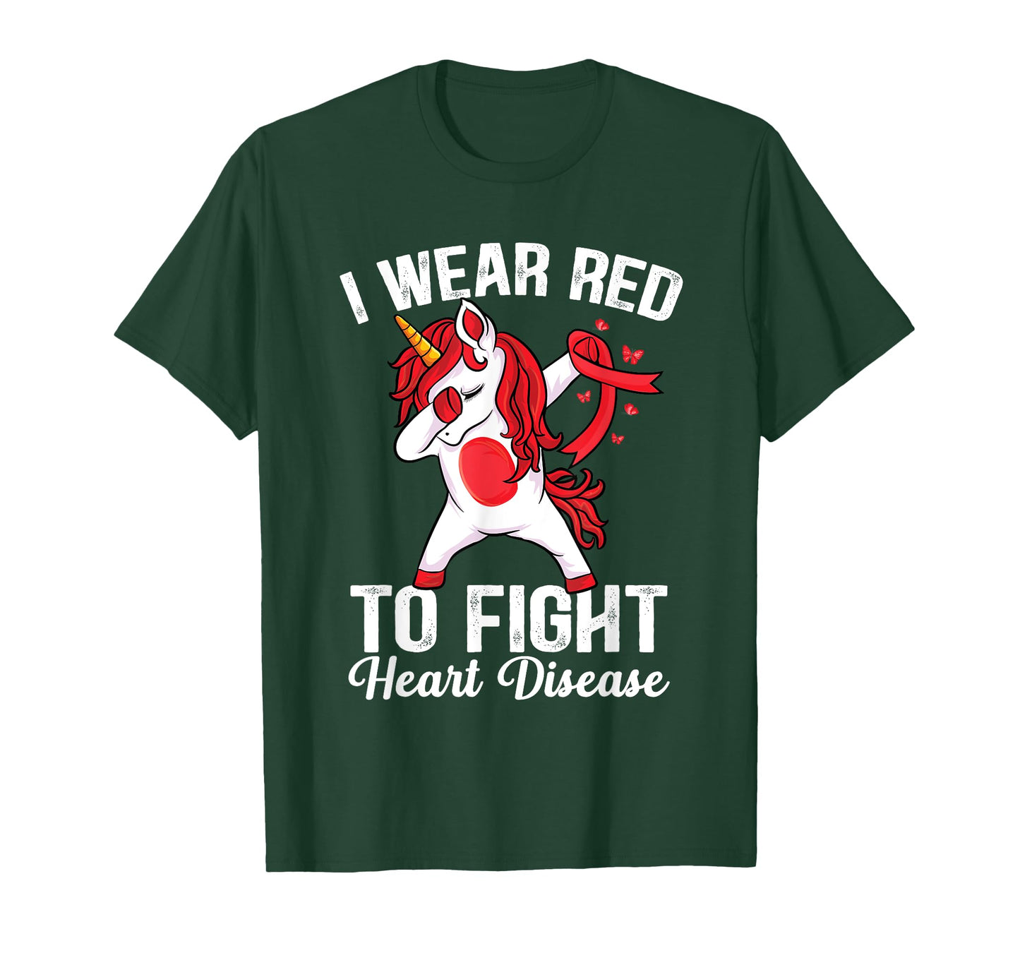 Dabbing unicorn I Wear Red To Fight Heart Disease Awareness T-Shirt