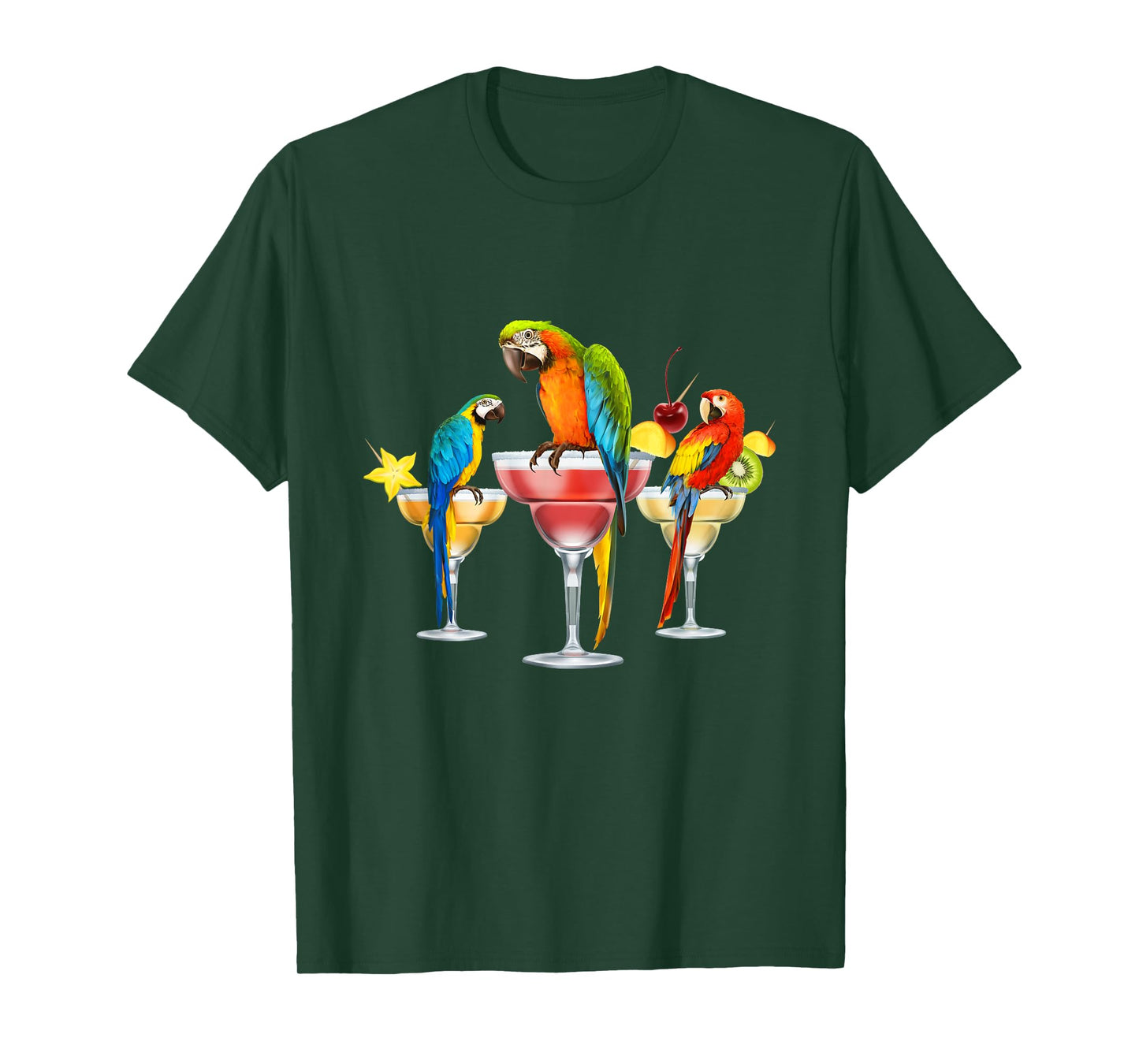Parrots Drinking Margarita Tropical Birds Vacation Hawaiian T-Shirt