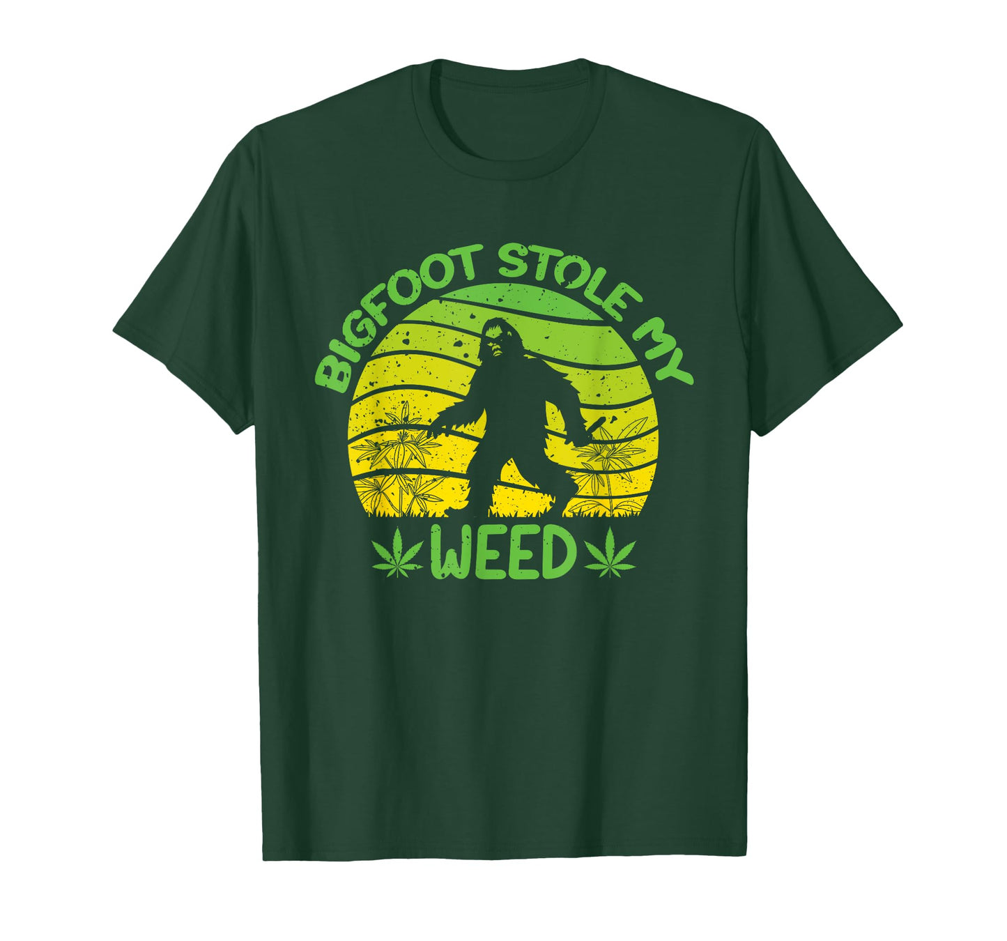 420 Funny Bigfoot Stole My Weed, Retro Sunset Sasquatch T-Shirt