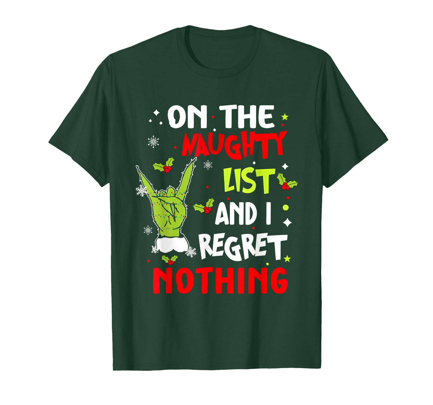 Groovy Christmas Shirts Pajamas Pjs Funny On The List Of Naughty And I Regret Nothing Christmas T-Shirt