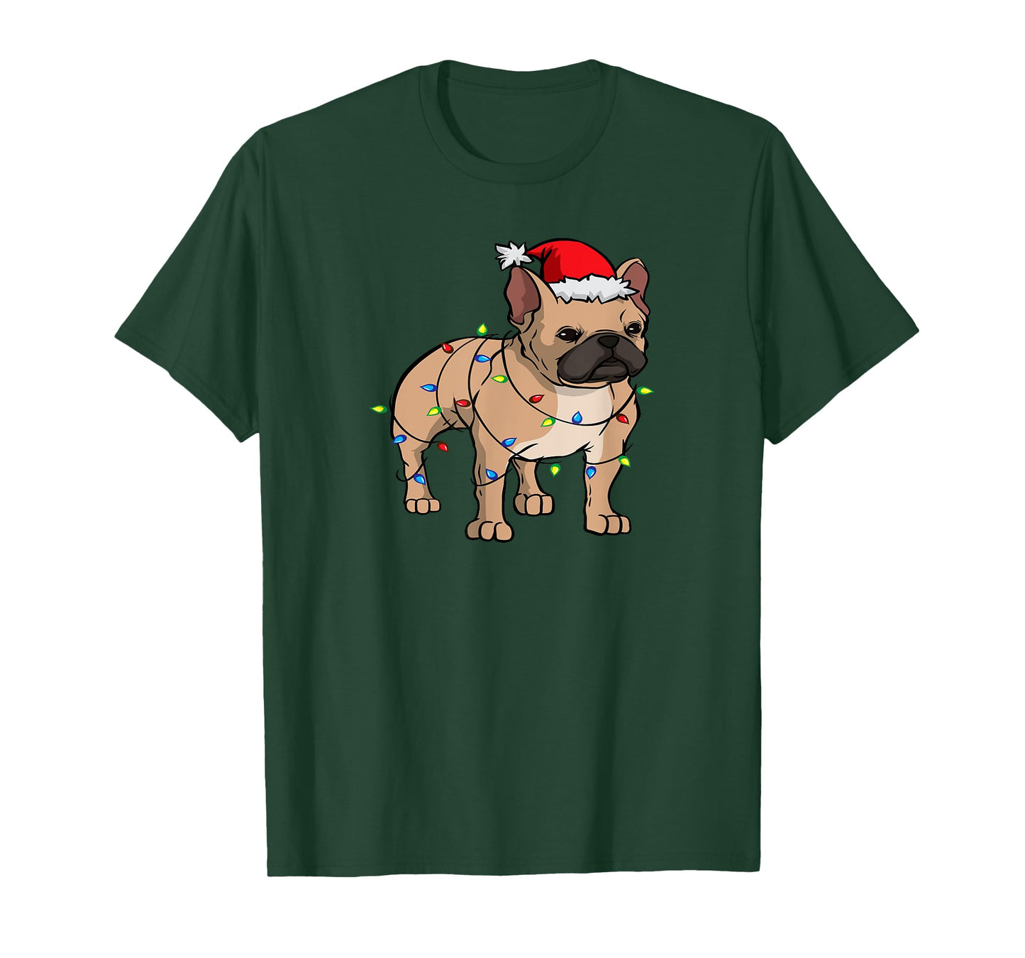 Frenchie Santa Hat & Christmas Lights Cute French Bulldog Men Women Kids T-Shirt