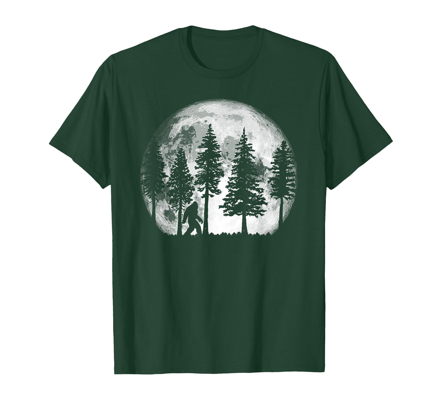 Bigfoot in the Forest Hiding at Night Full Moon Trees Nature T-Shirt