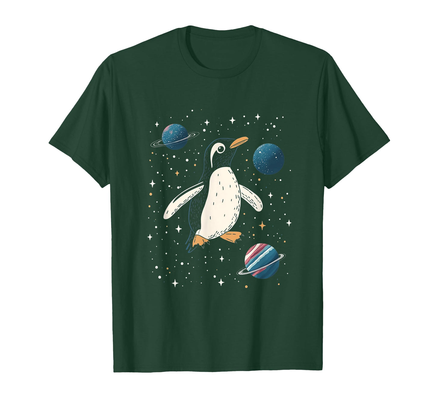 Penguin in Space Cartoon Art T-Shirt