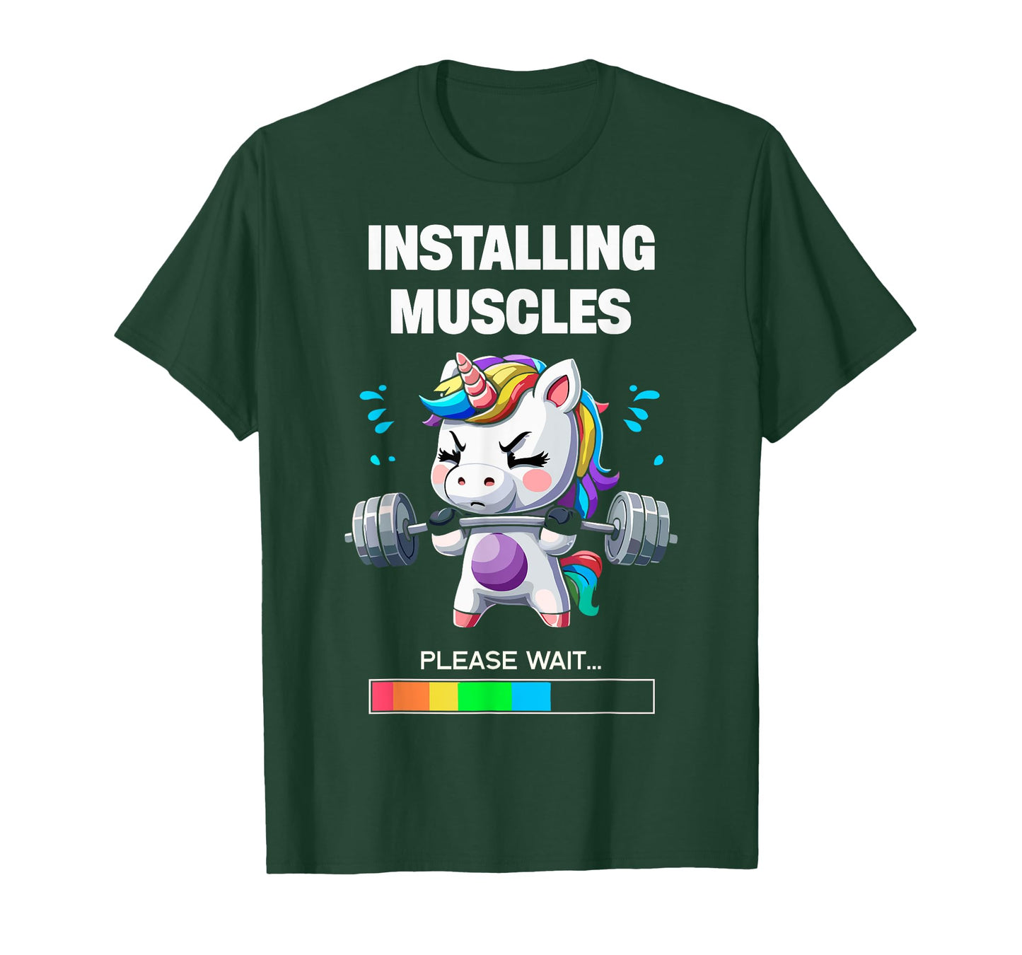 Installing Muscles Funny Unicorn Workout Gym Weightlifting T-Shirt
