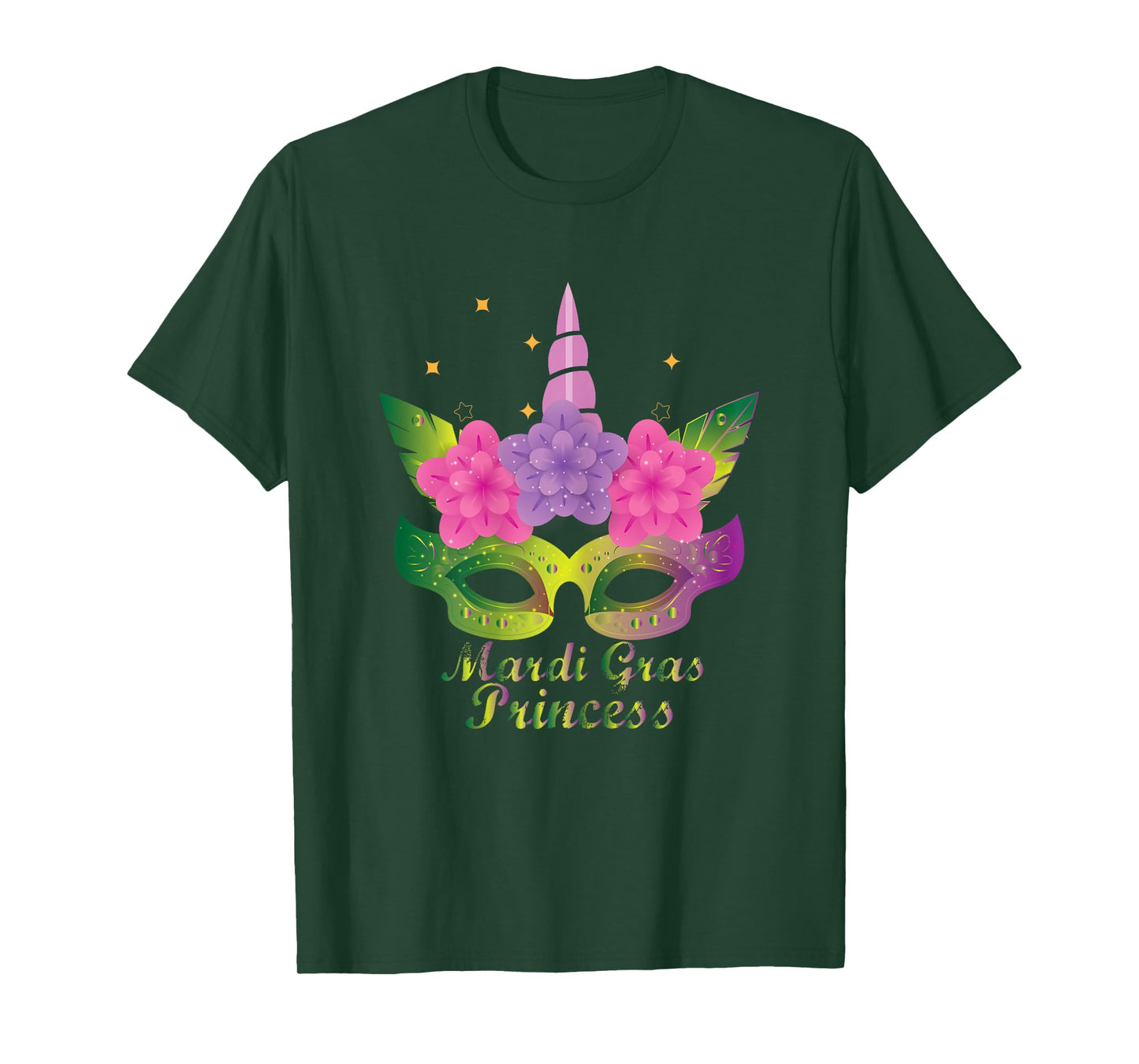 Mardi Gras Princess T Shirt With Flower Unicorn Mask T Shirt T-Shirt