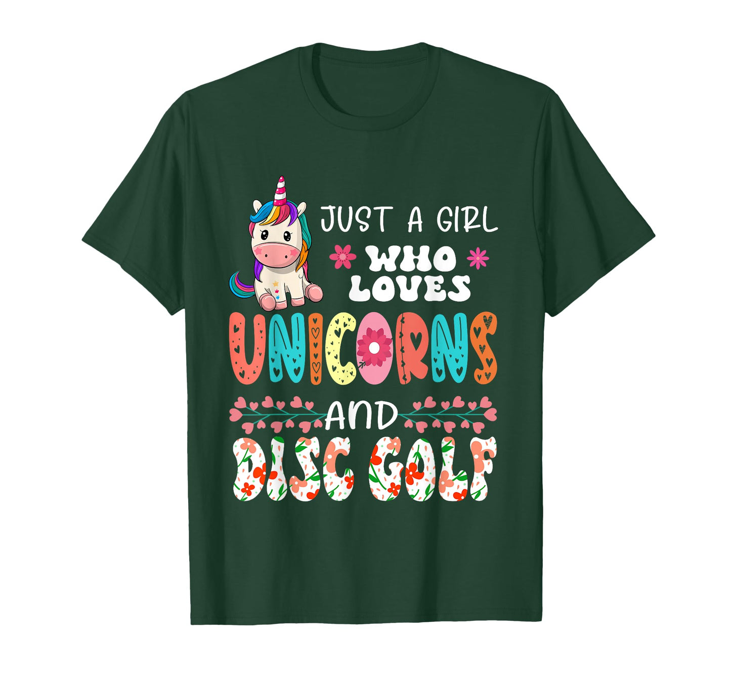 Just A Girl Who Loves Unicorns And Disc Golf Floral Unicorn T-Shirt