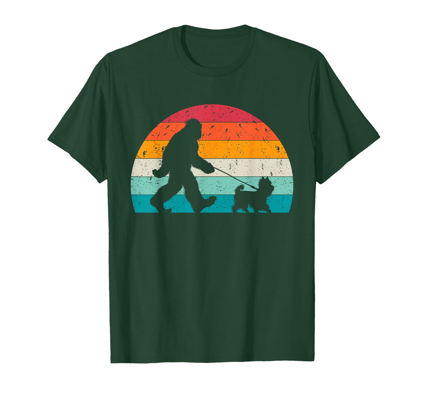 Bigfoot Walking a Dog Funny Yorkshire Terrier Lovers Dog Dad T-Shirt for Men Women Girls Kids