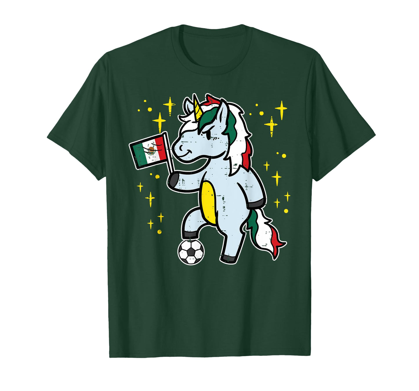 Mexico Flag Unicorn Football Soccer Fan Women Girls Kids T-Shirt
