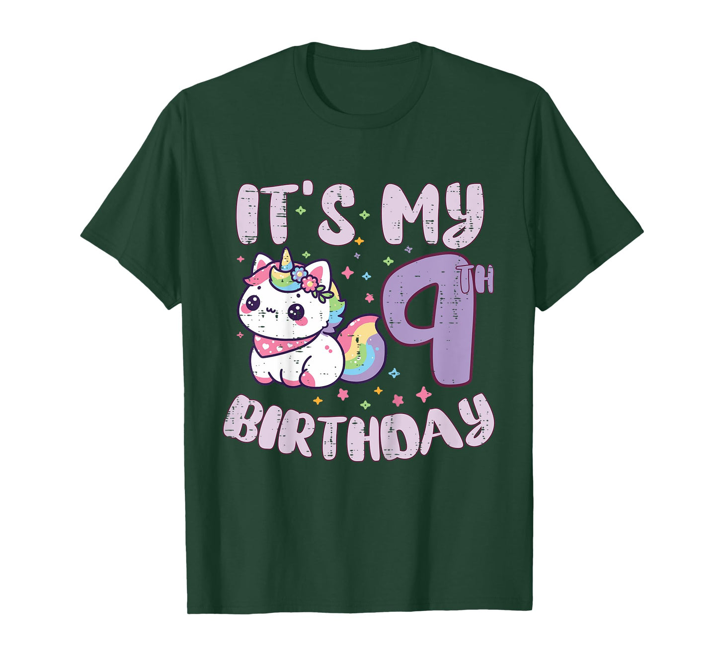 Its My 9th Birthday Unicorn Cat 9 Year Old Bday Girls Kids T-Shirt