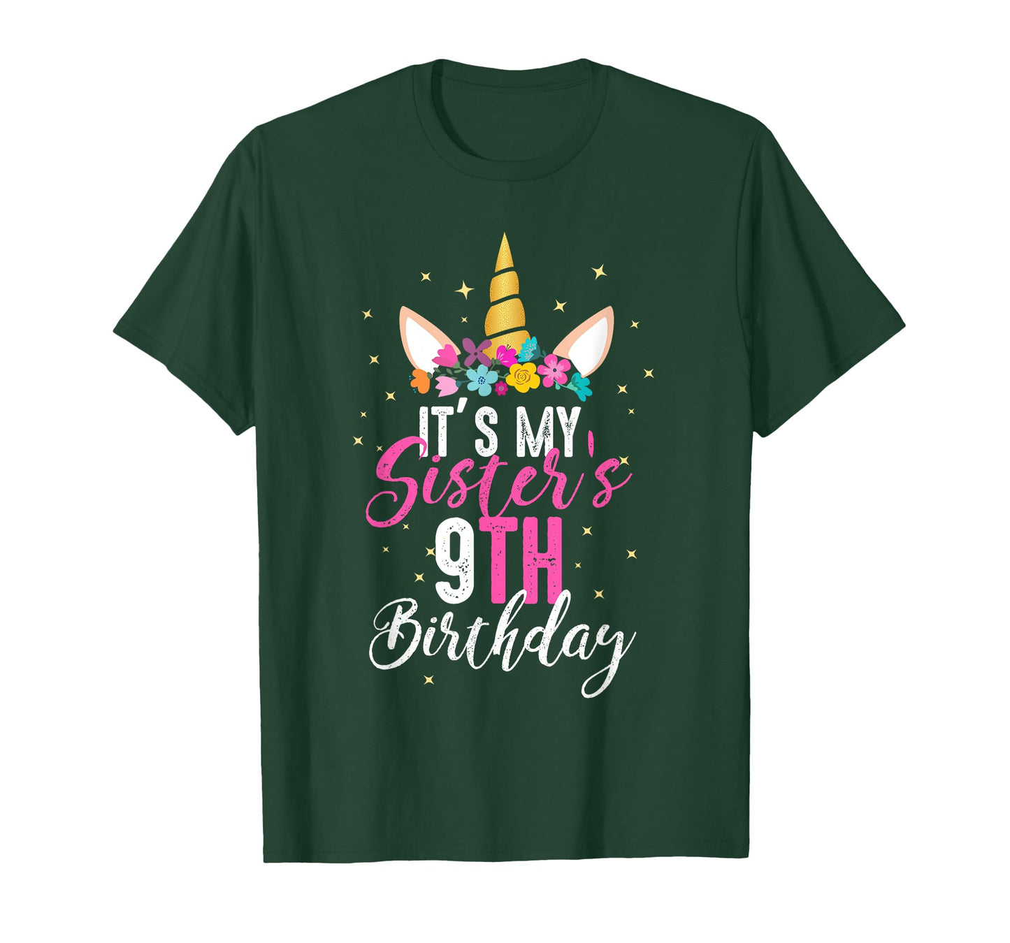 Its My Sisters 9th Birthay Sibling Gift Unicorn Birthday T-Shirt