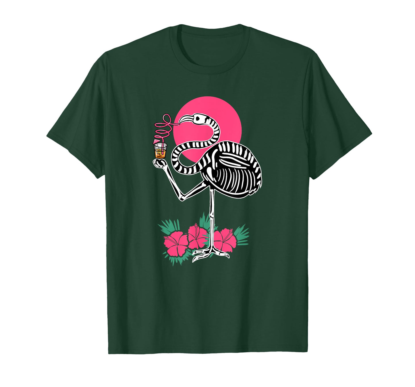 Thirsty Skeleton Flamingo Animal Tropical Bird Halloween T-Shirt