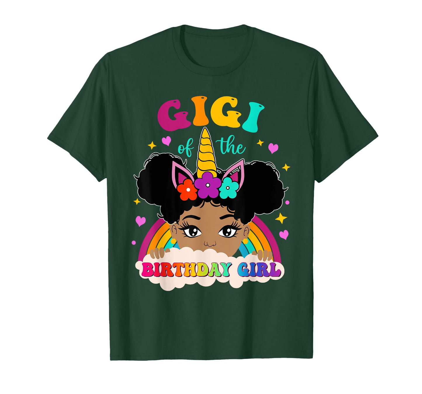 Gigi of The Birthday Girl Rainbow Afro Melanin Unicorn T-Shirt