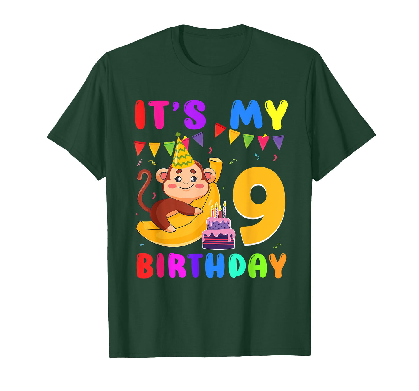 It's My 9th Birthday Monkey 9 Year Old Party Boys Girls Kids T-Shirt