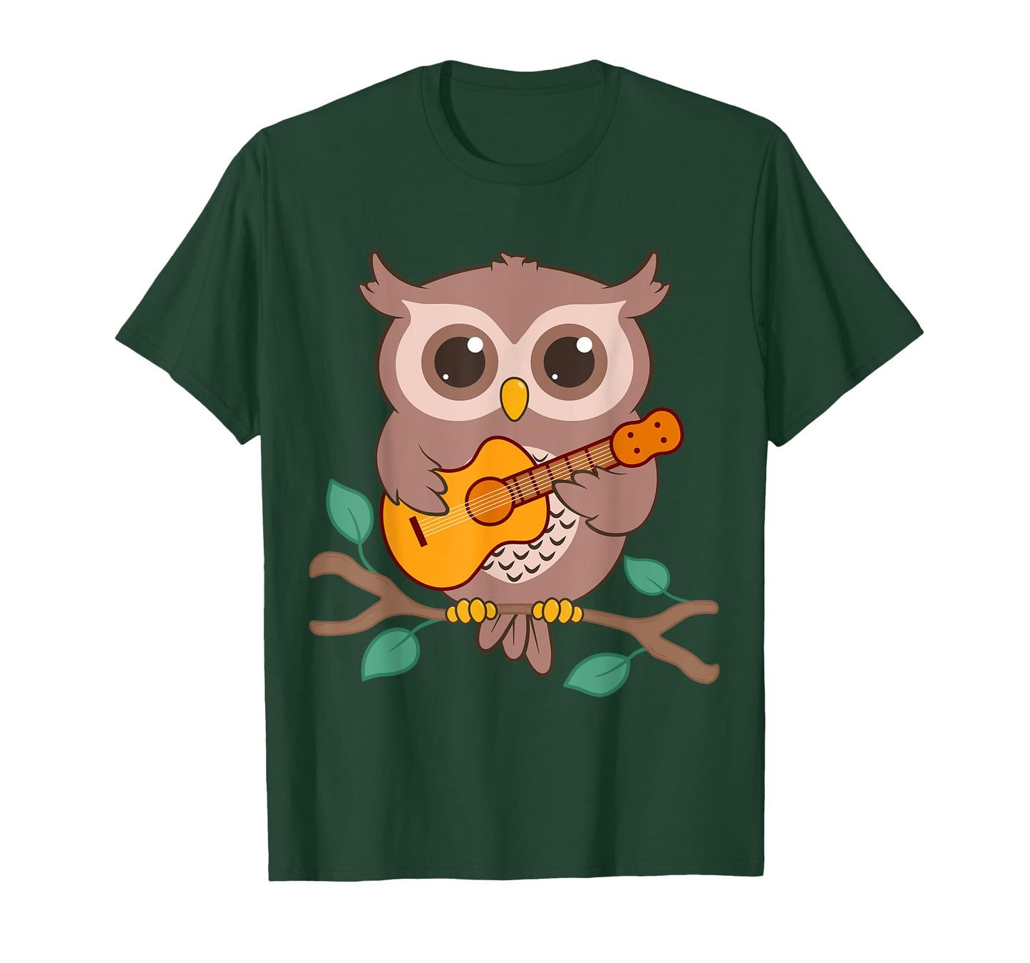 Kawaii Owl Bird Playing Acoustic Guitar Cartoon T-Shirt