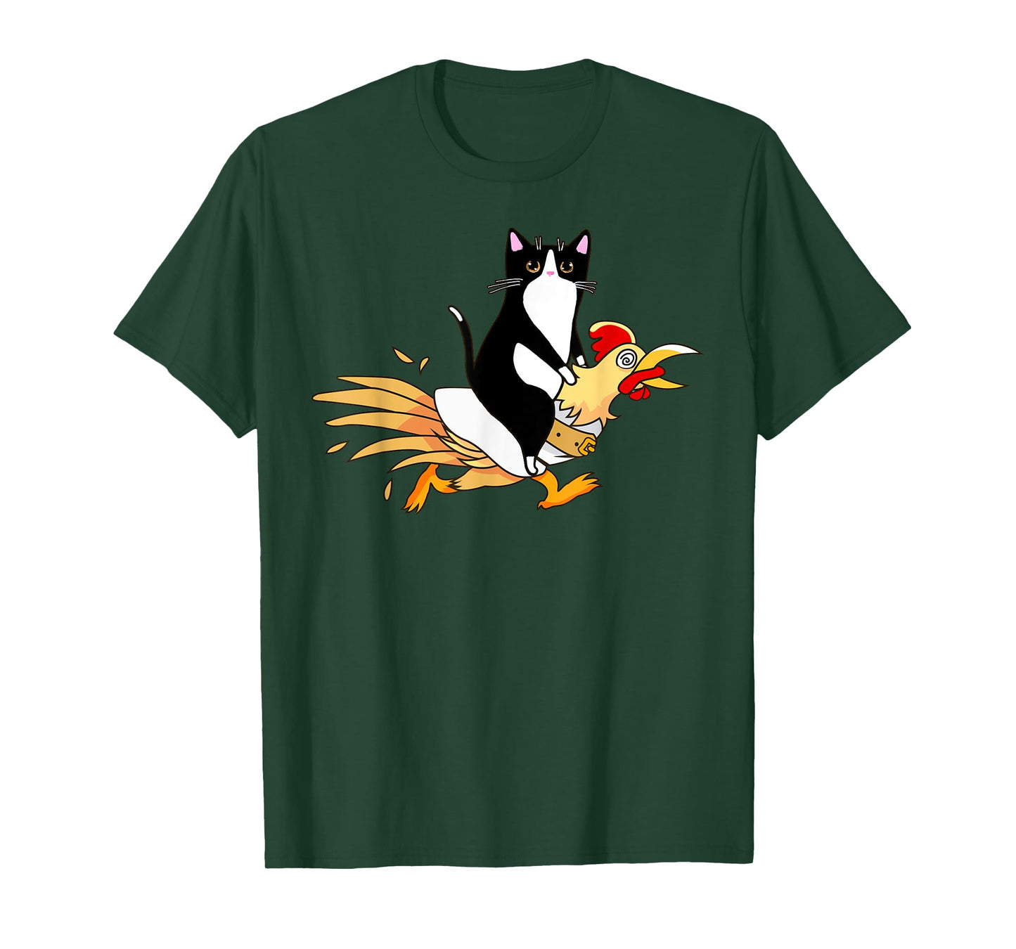 Tuxedo Cat Riding a Chicken for Men Women Catfather T-Shirt