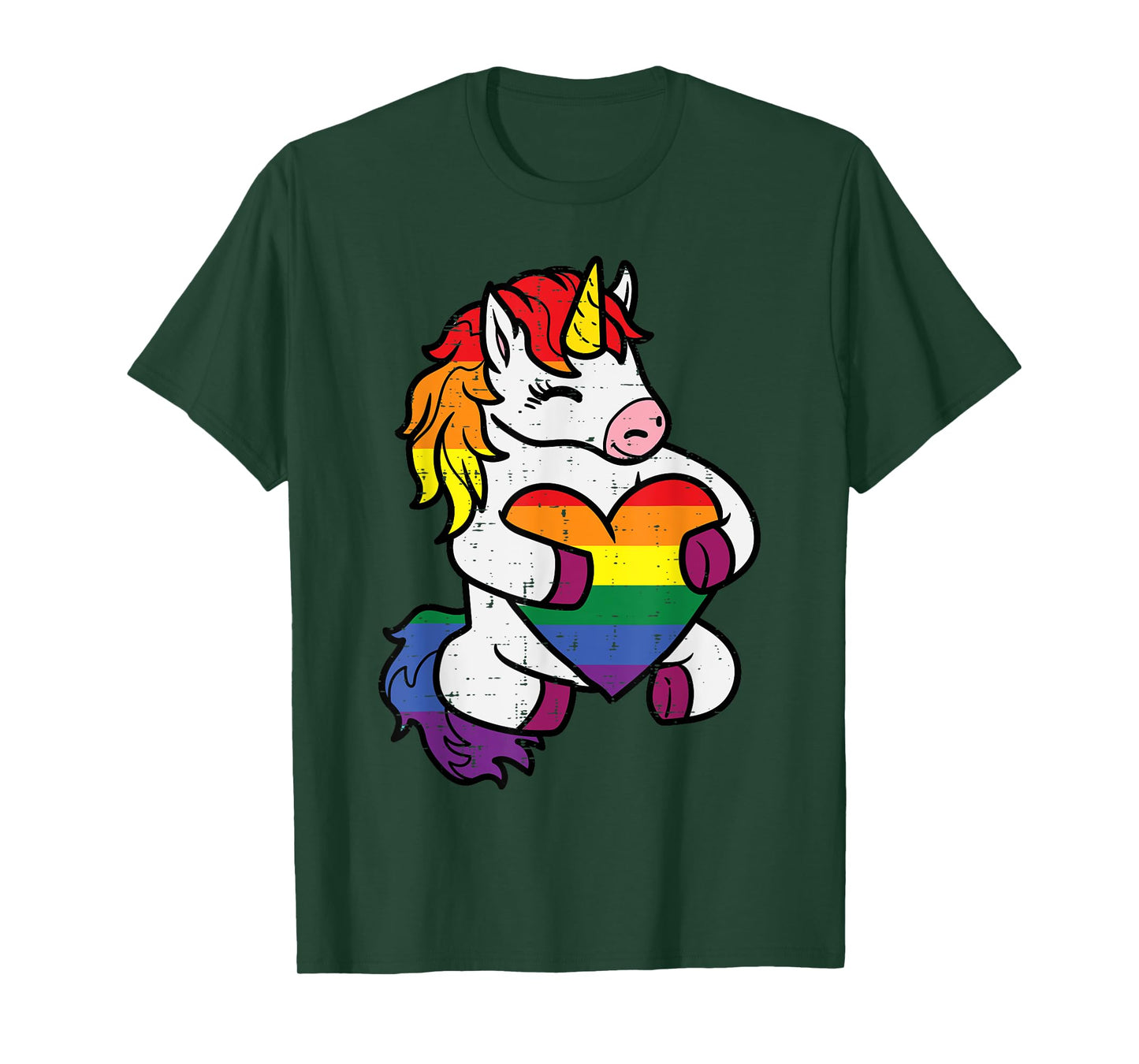 Gay Pride Unicorn Heart Rainbow Flag Lgbt Women Girls Kids T-Shirt