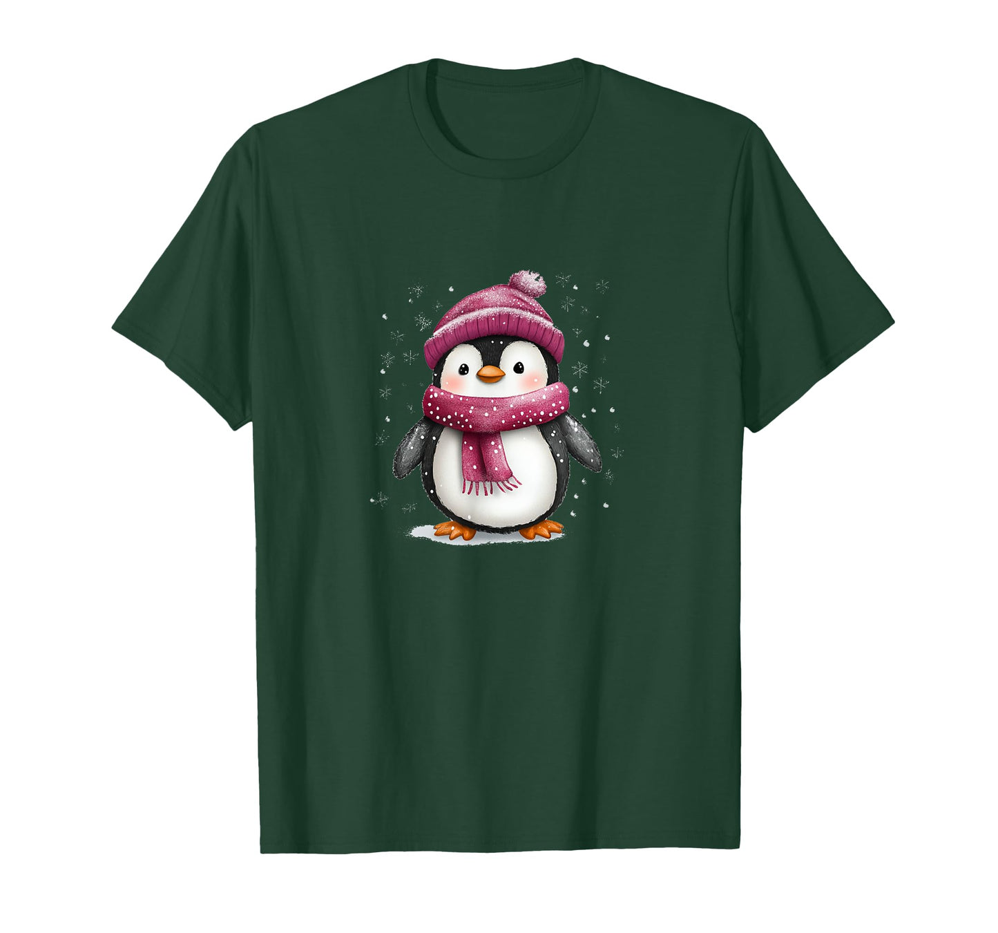 Cute Penguin With Hat And Scarf Winter Snow T-Shirt