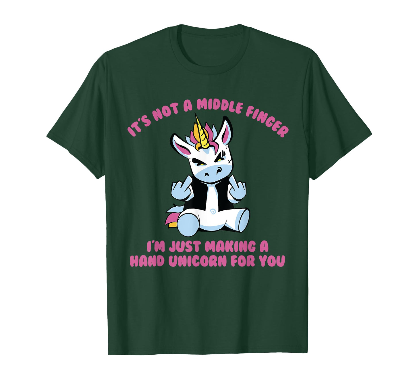 Sarcastic Life Co. Unisex-Adults Not A Middle Finger I'm Just Making A Hand Unicorn T-Shirt