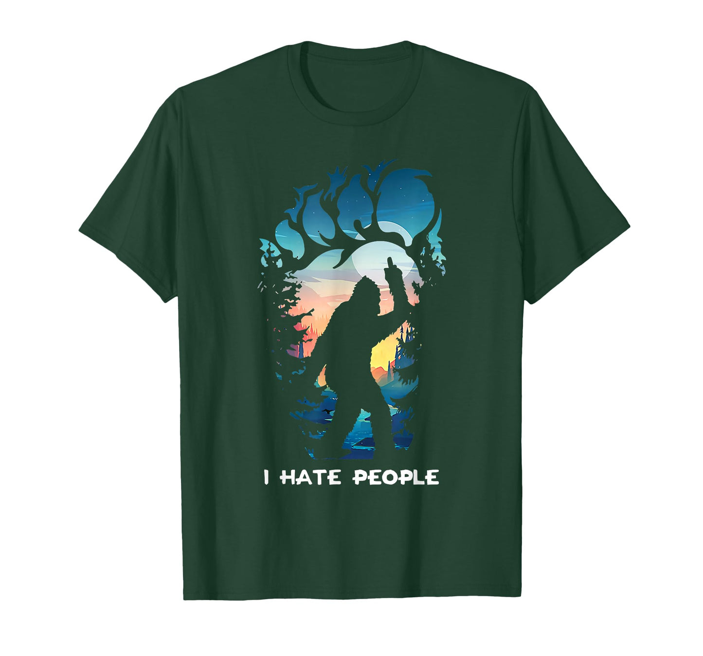 Alien Bigfoot Middle Finger I Hate People Abduction Colorful T-Shirt