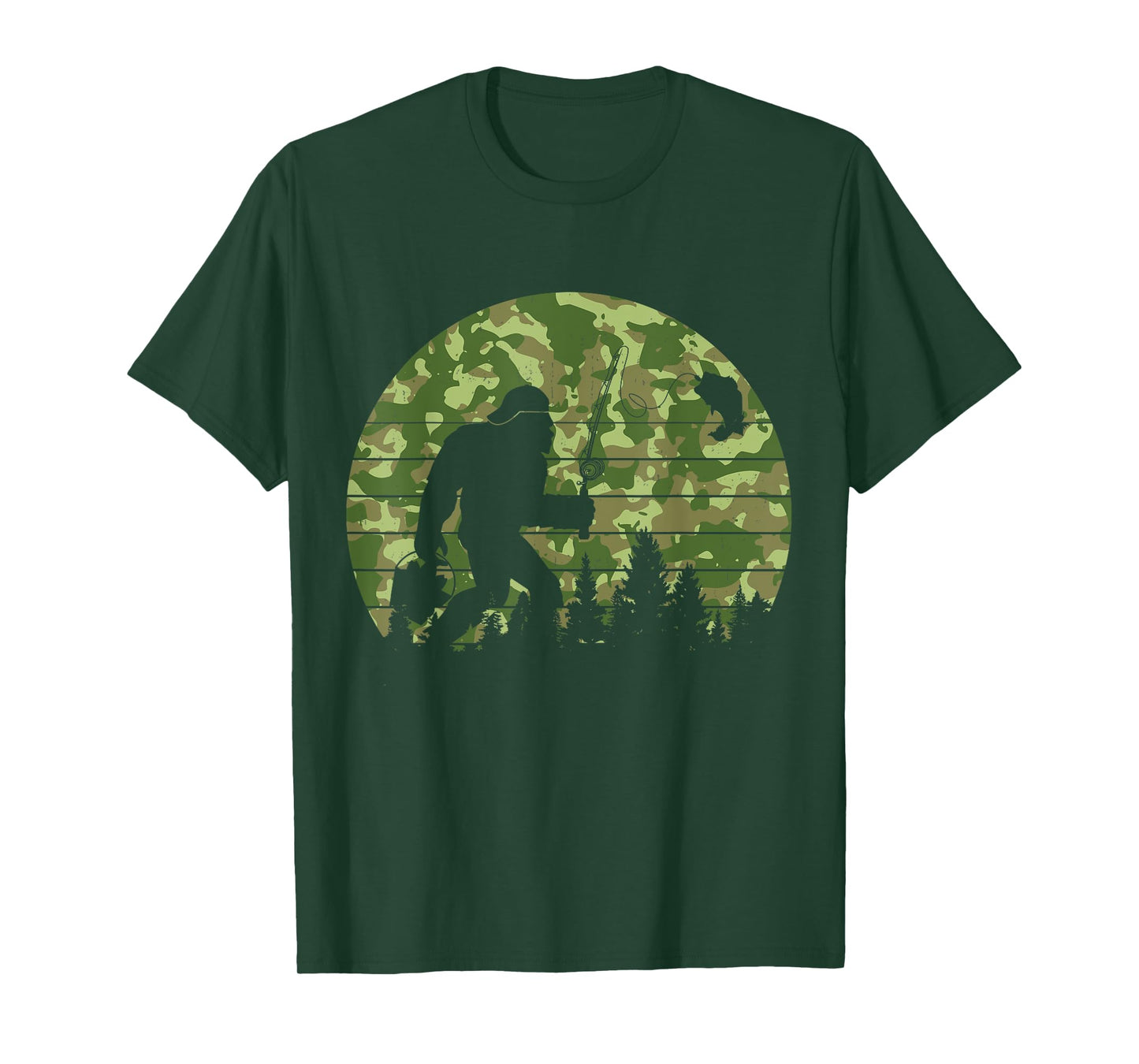 Funny Fishing Men Women Kids Bigfoot Sasquatch Fishing Camo T-Shirt