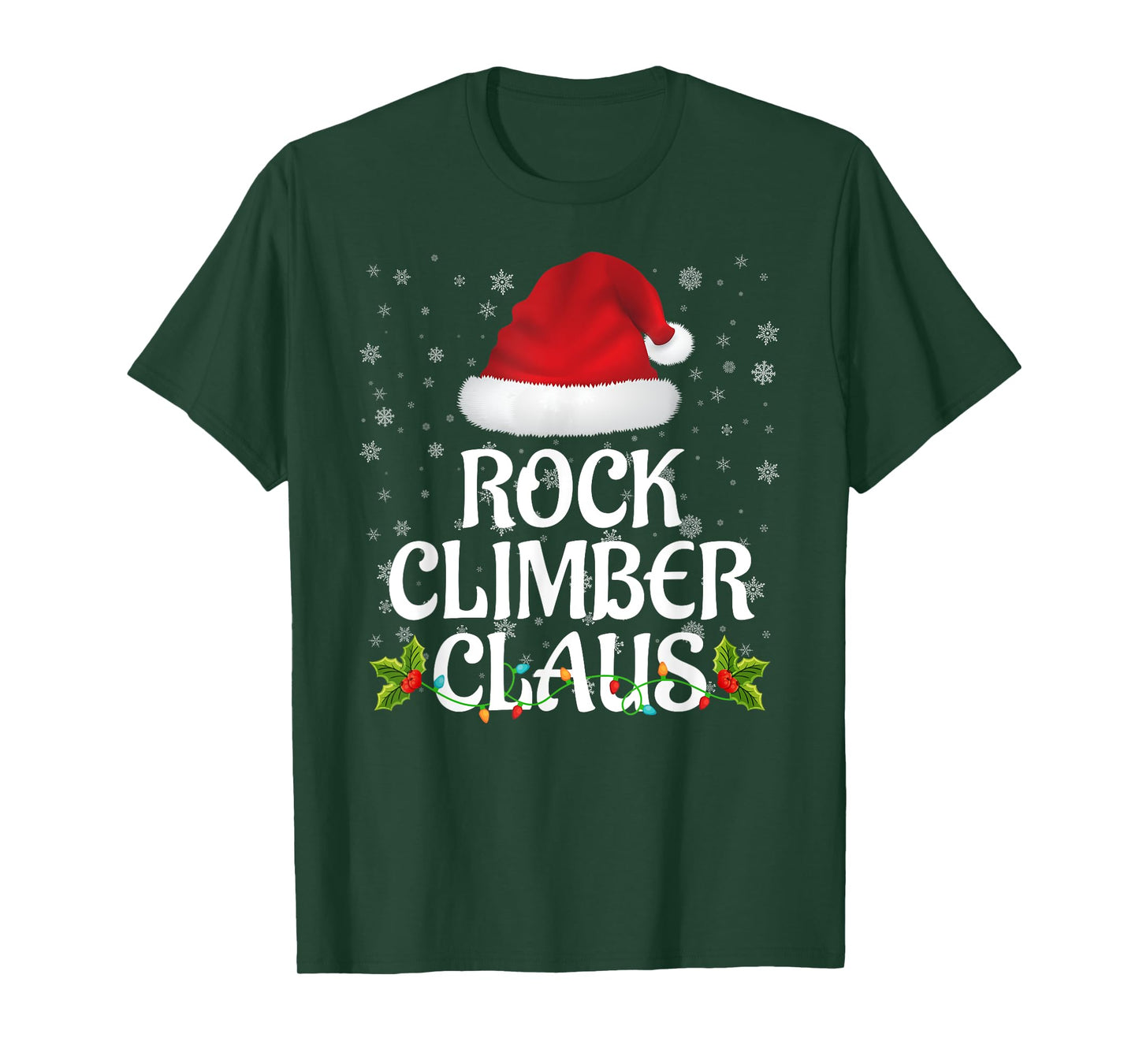 Rock Climber Claus Christmas Lights Pajama Family Matching T-Shirt