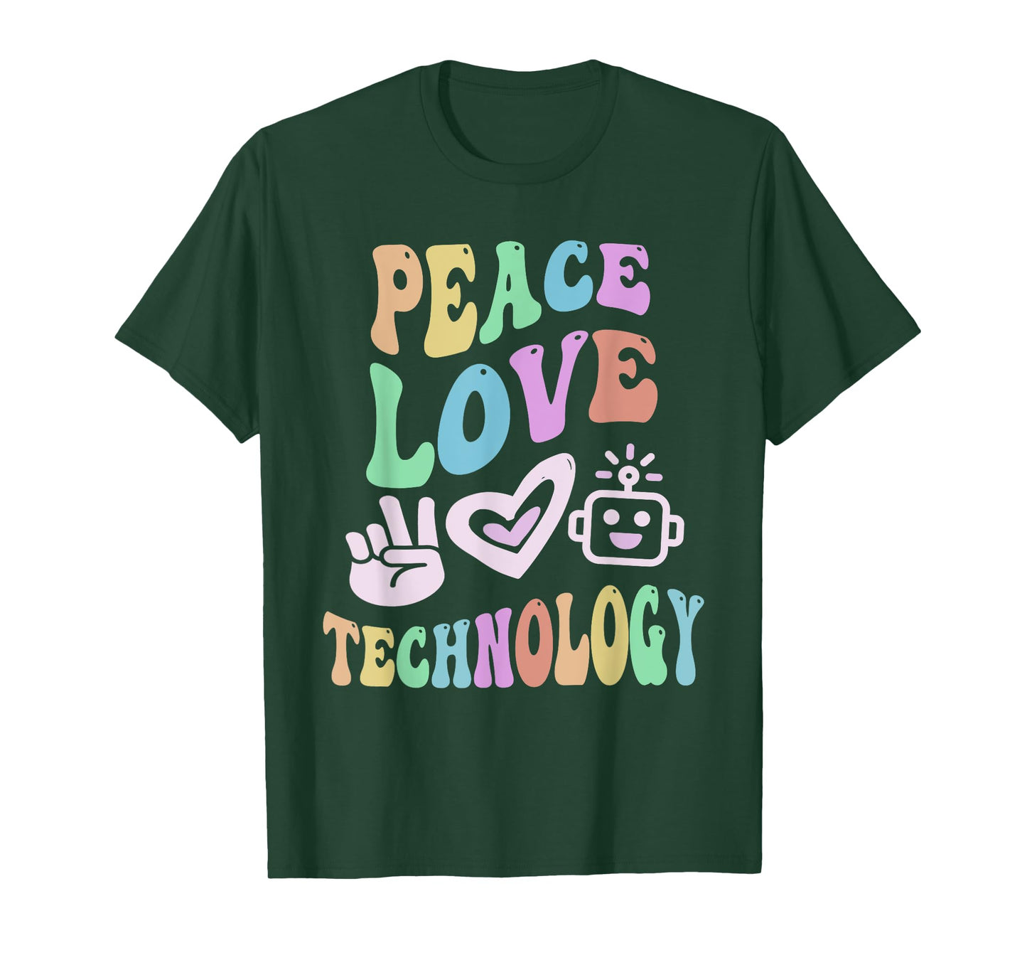 PEACE LOVE TECHNOLOGY Retro Computer Teacher Groovy School Men Women Girls Kids T-Shirt