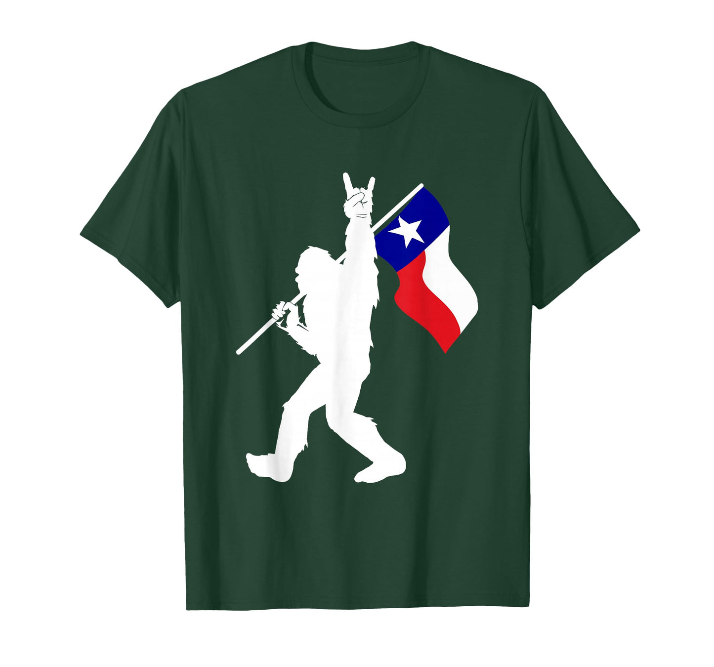 State of Texas Flag Bigfoot Rock On for Sasquatch Hunter T-Shirt