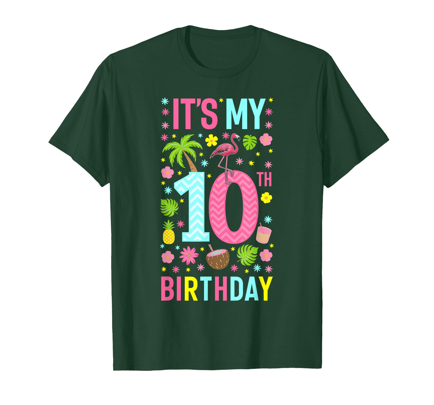 It's My 10th Birthday Flamingo Tee Hawaii 10 Yrs Old Girl T-Shirt
