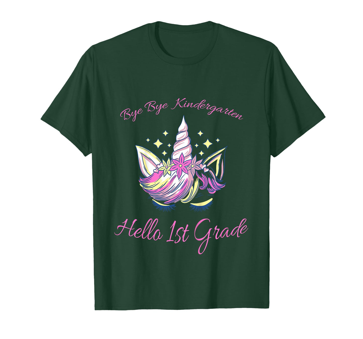 Kids Bye Bye Kindergarten, Hello 1st Grade pink Unicorn T-Shirt