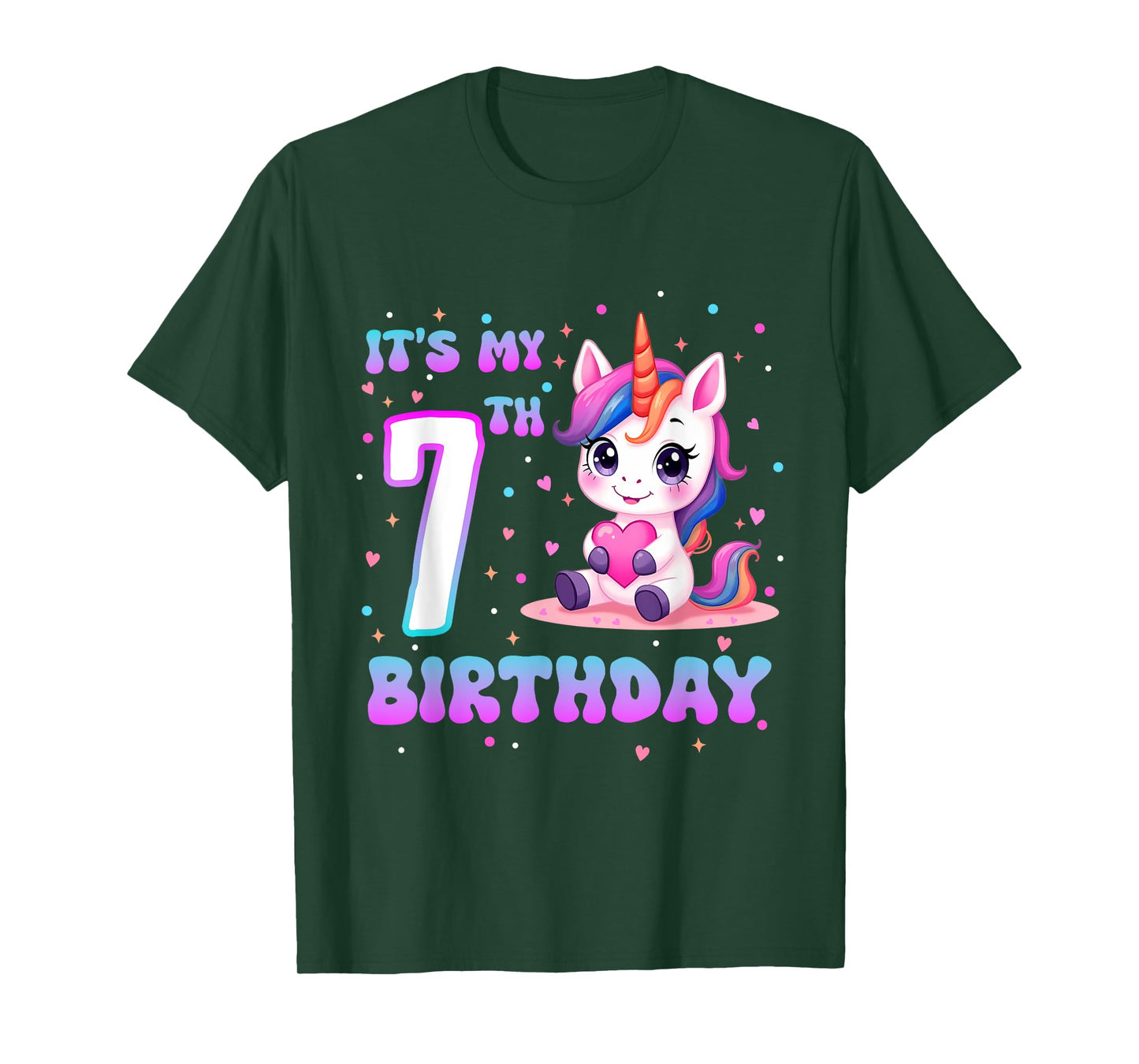 It’s My 7th Birthday Girl 7 Years Old Cute Unicorn Parry T-Shirt