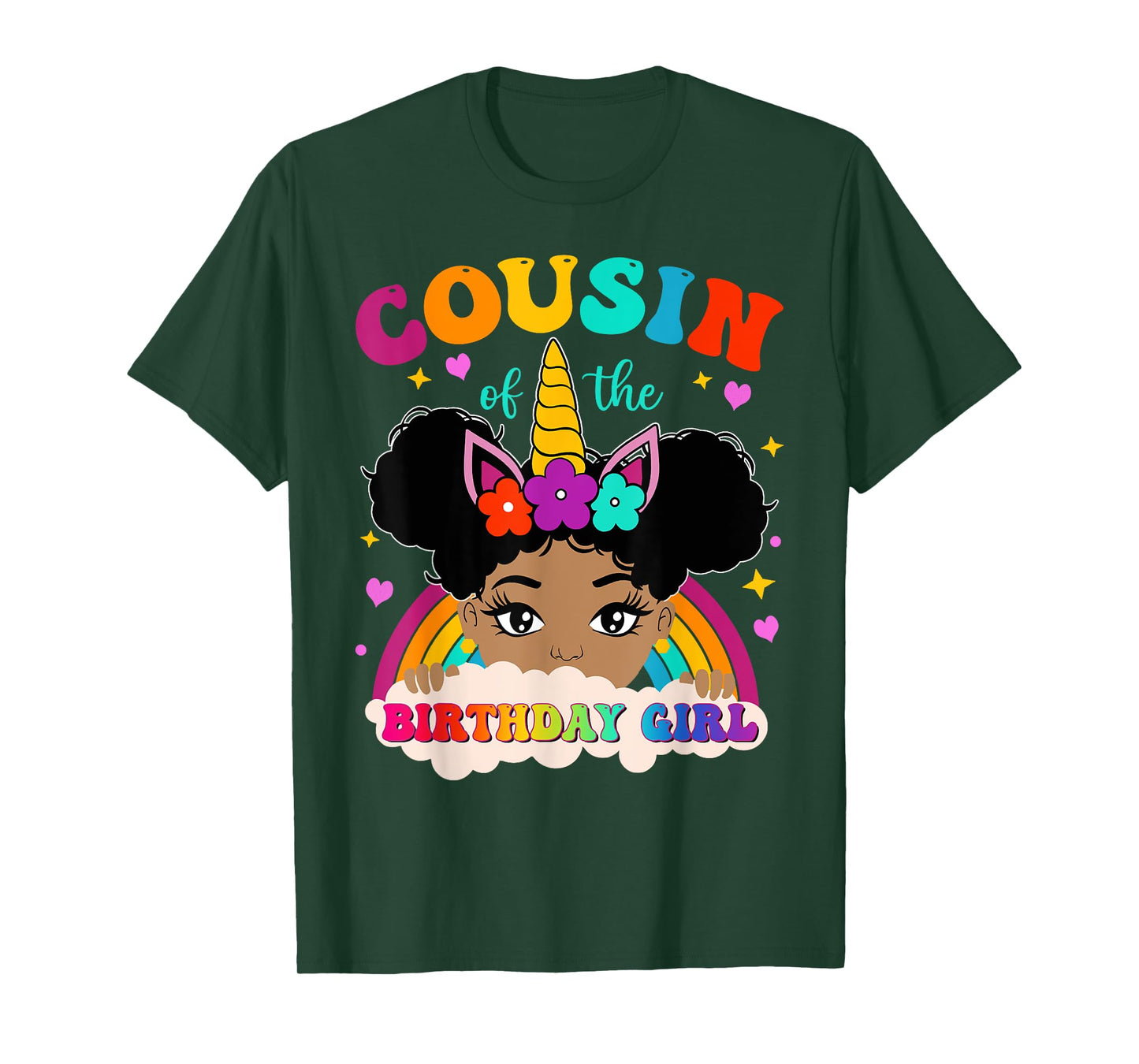 Cousin of The Birthday Girl Rainbow Afro Melanin Unicorn T-Shirt