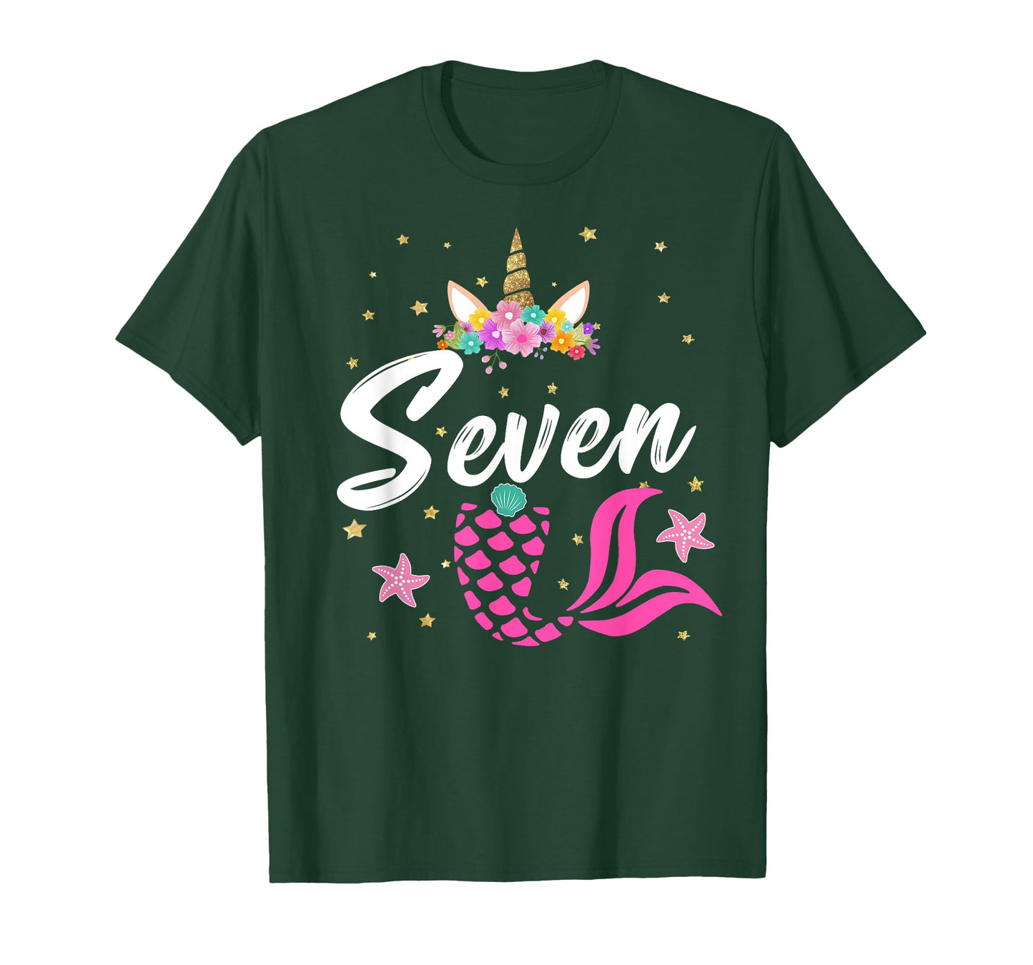 7th Birthday Girl Unicorn Shirt Mermaid Tail 7 Years Old T-Shirt
