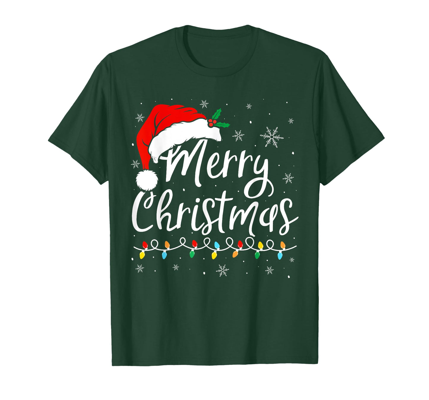 Merry Christmas Lights Santa Hat Xmas Family Matching Pajama T-Shirt