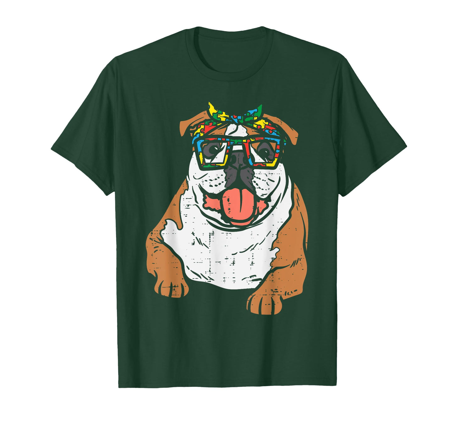 English Bulldog Puzzle Bandana Glasses Autism Awareness Dog T-Shirt