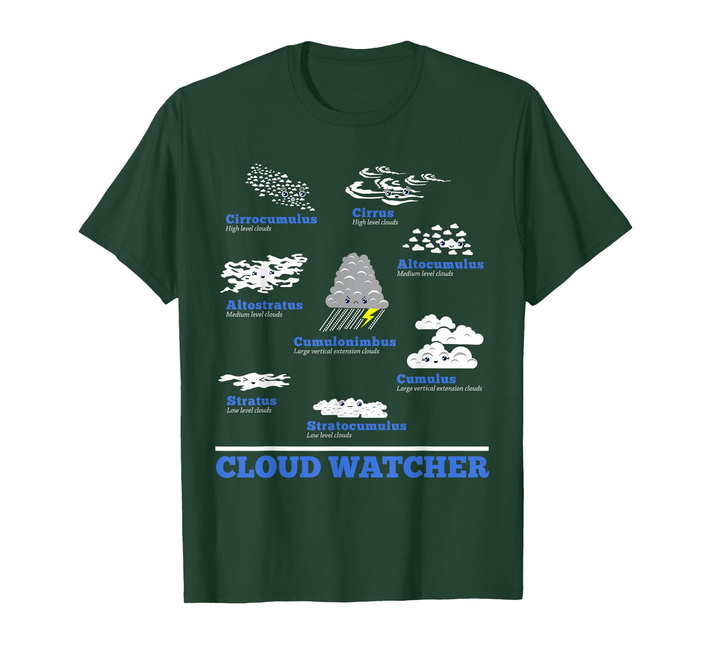 Cloud Watcher Cloud Types Science Student Teacher Cute Faces T-Shirt for Men Women Girls Kids