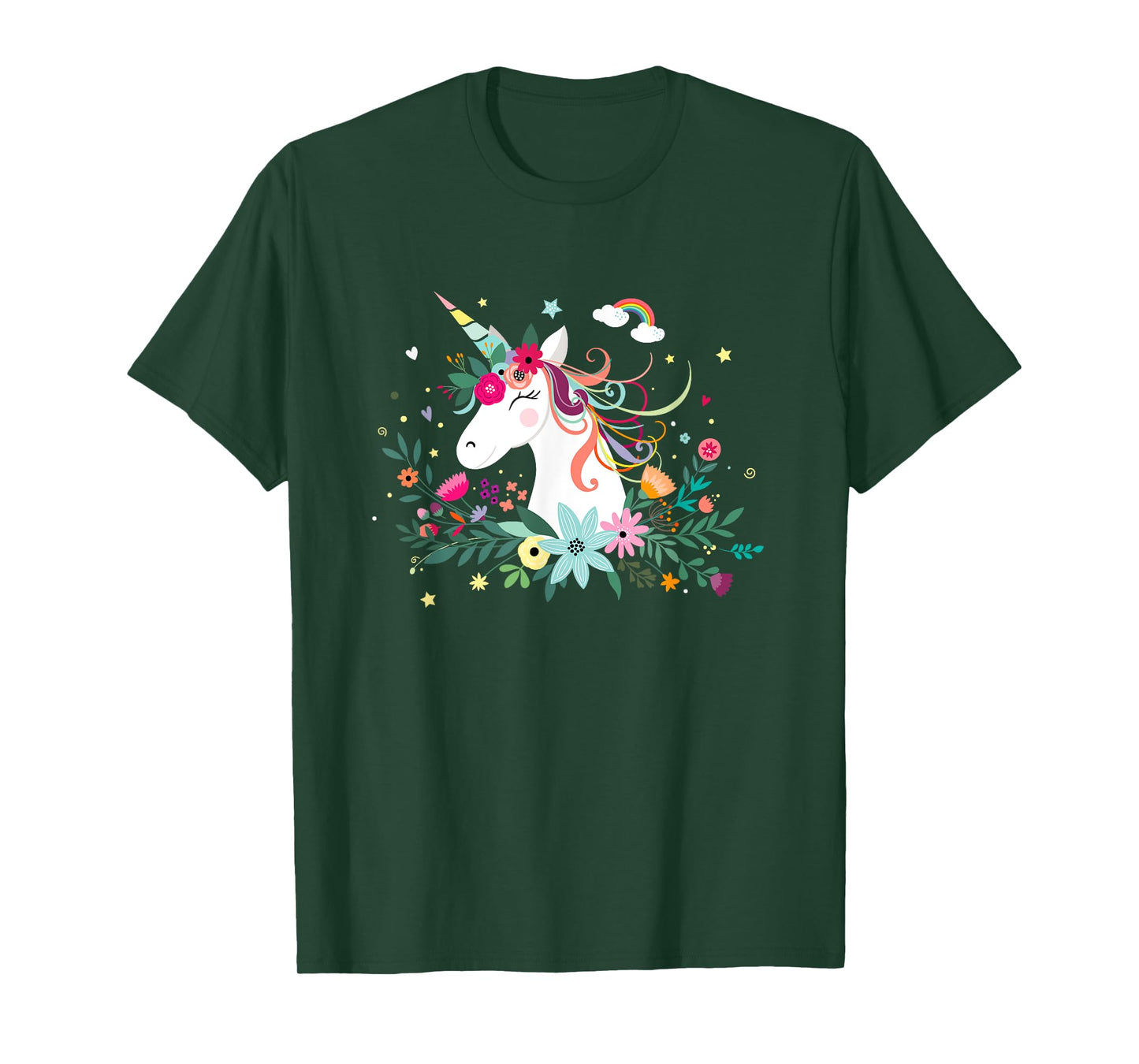 Funny Unicorn Dreams, Cute Kawaii Blinking Unicorn Flowers T-Shirt