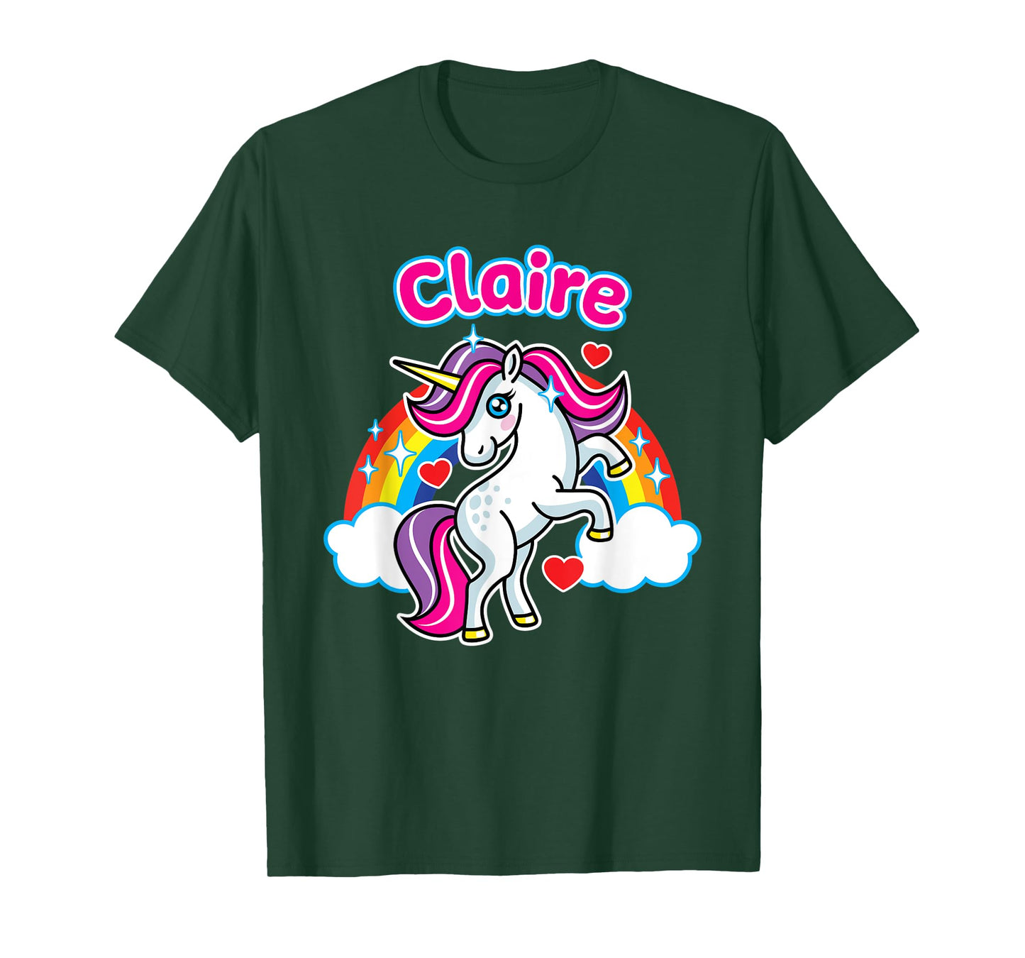 Claire Custom Girls Name Personalized Design Unicorn Party T-Shirt
