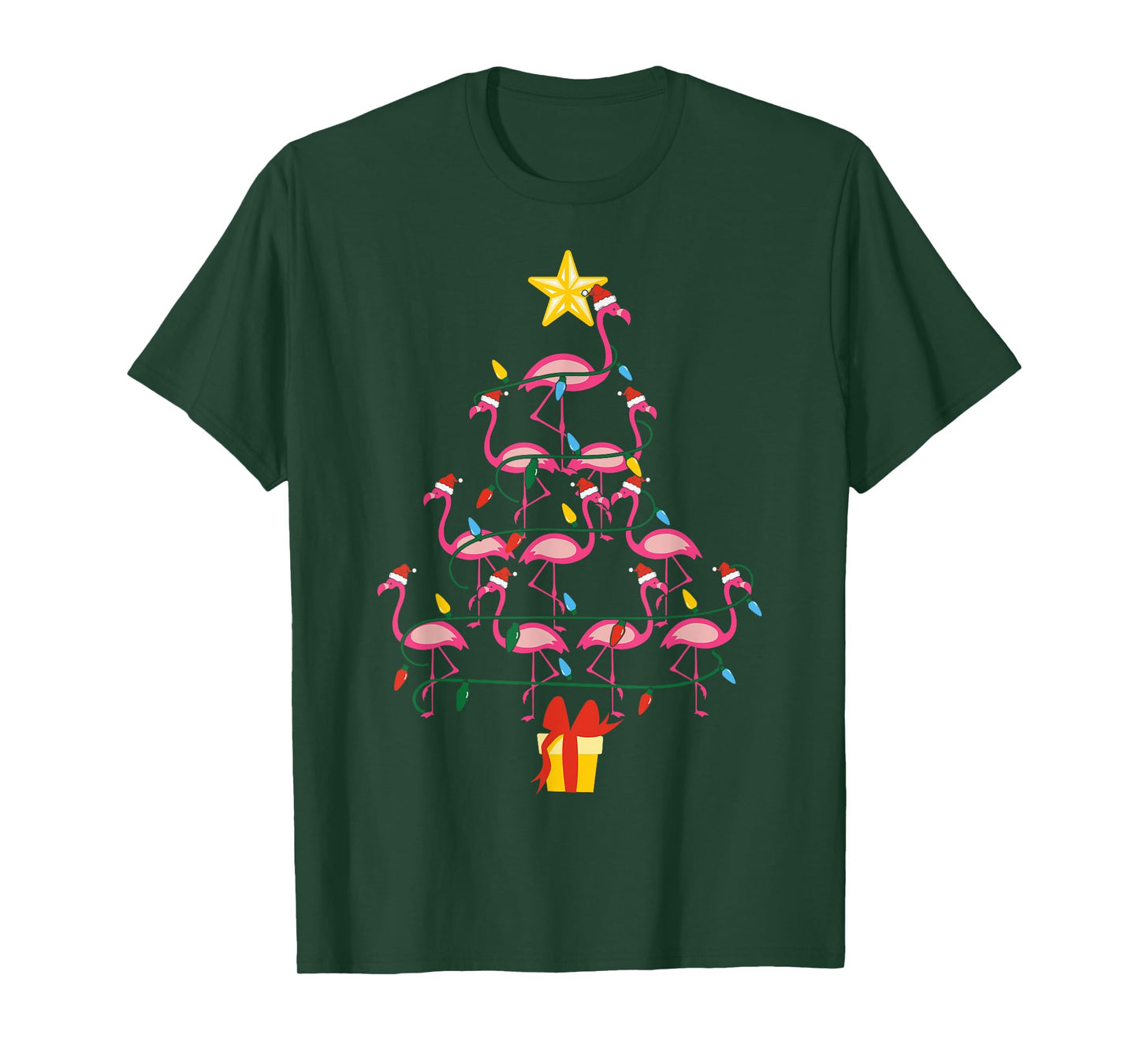 Merry Christmas Hat Santa Flamingo Light Snow Xmas Pajamas T-Shirt