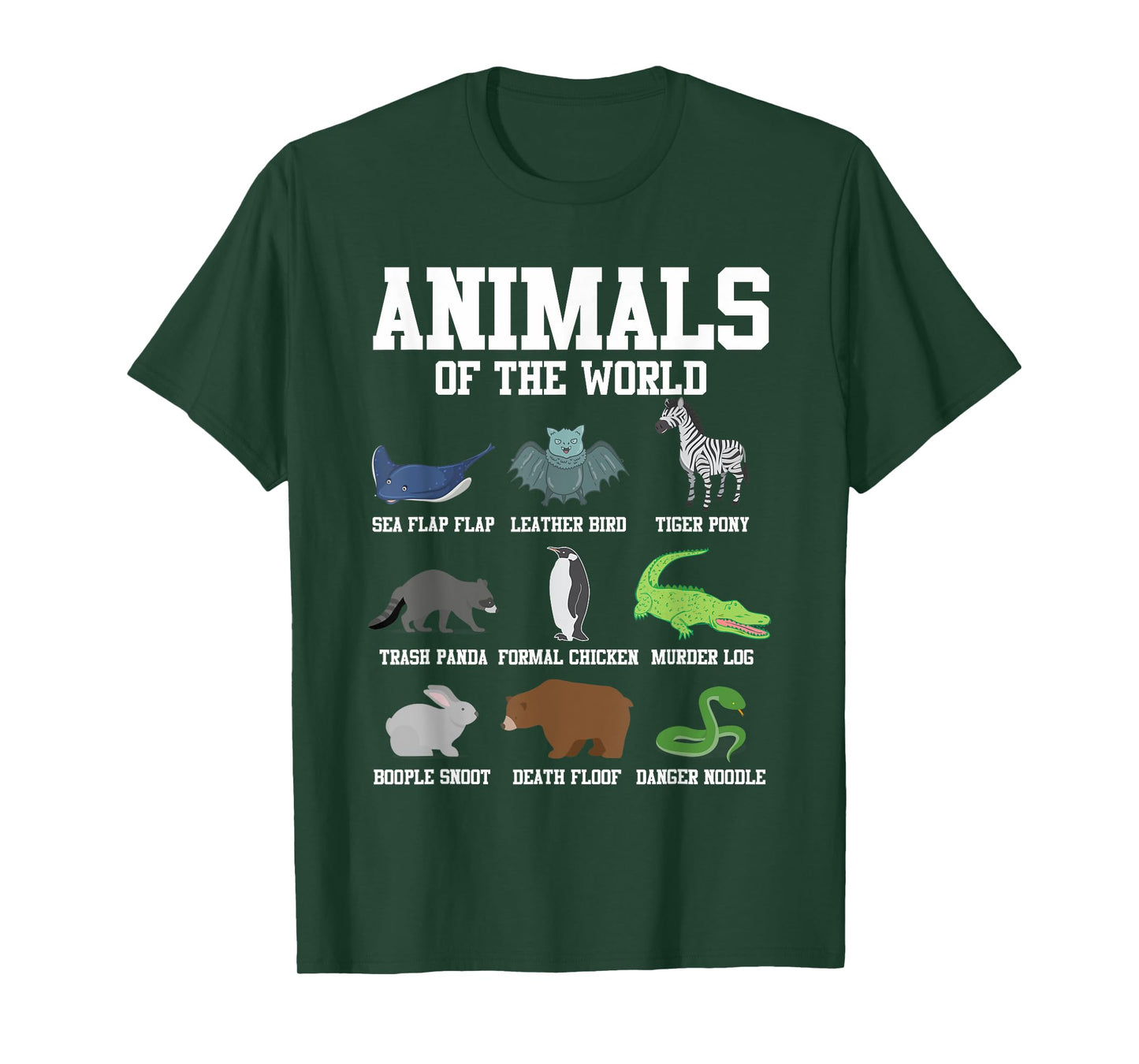 Snake raccoon penguin crocodile Pun Animals of the World T-Shirt