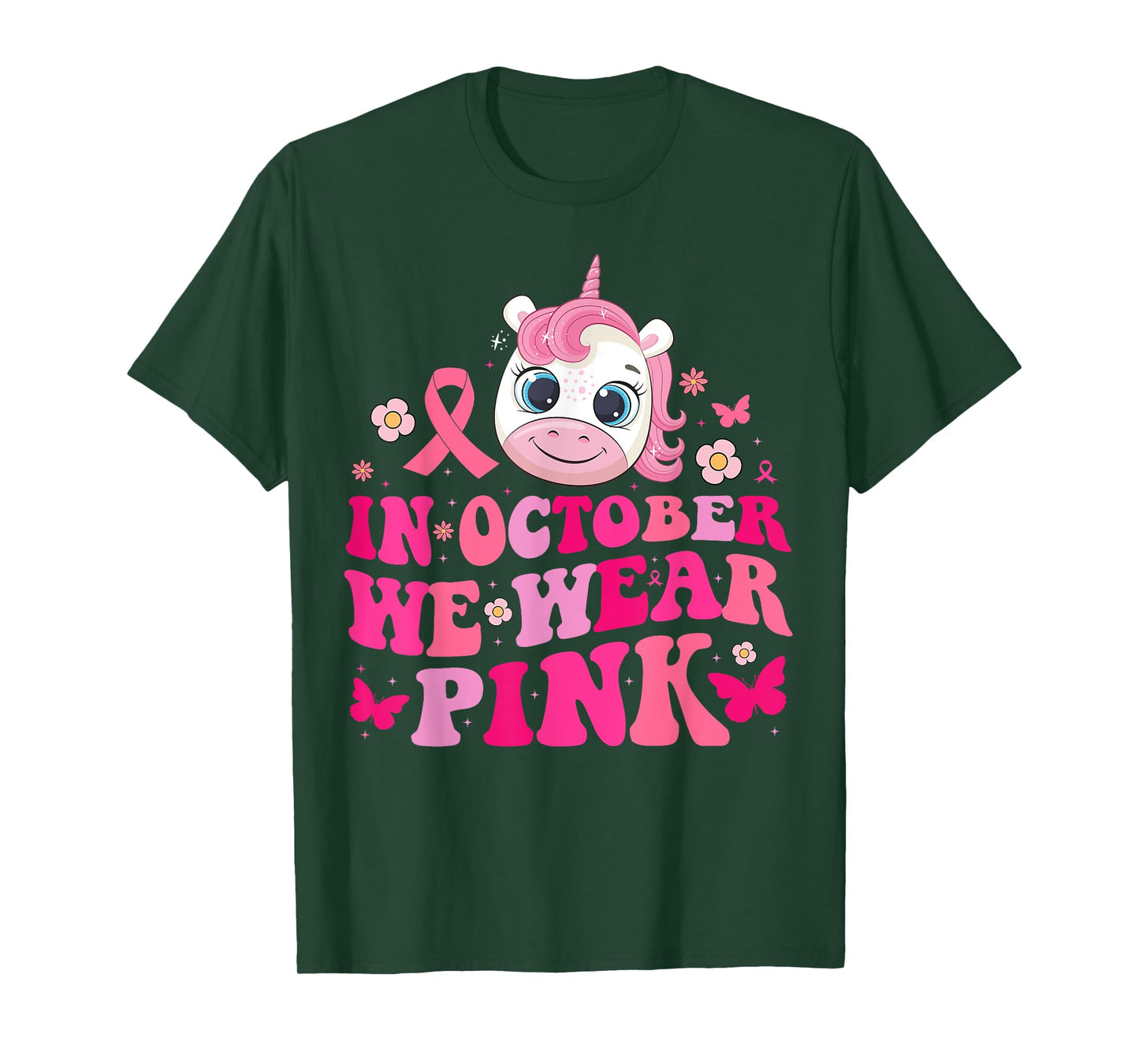In October We Wear Pink Unicorn Breast Cancer Awareness Kids T-Shirt