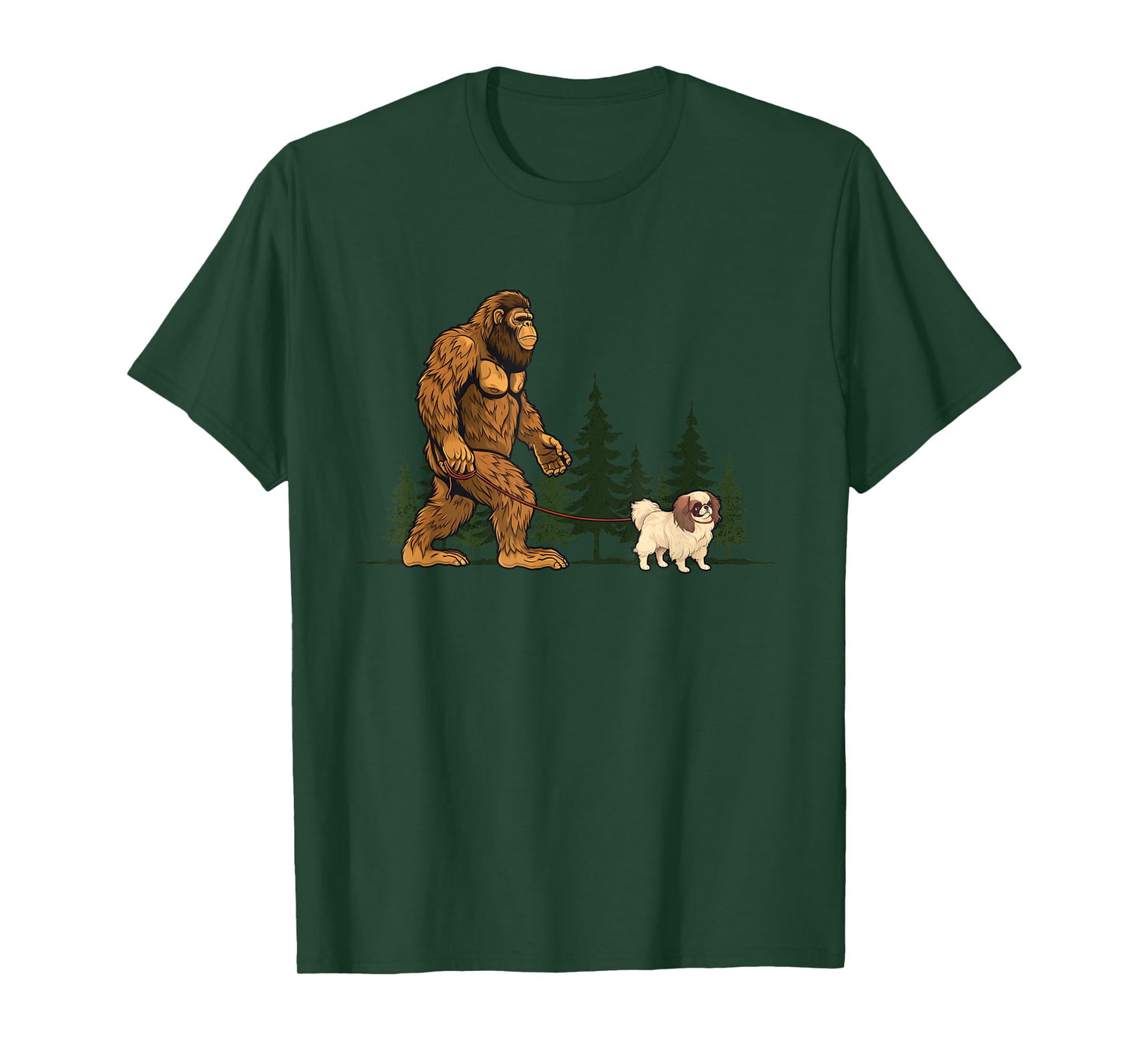 Funny Japanese Chin Bigfoot Dog Walking Dog Mom Dad Kids T-Shirt