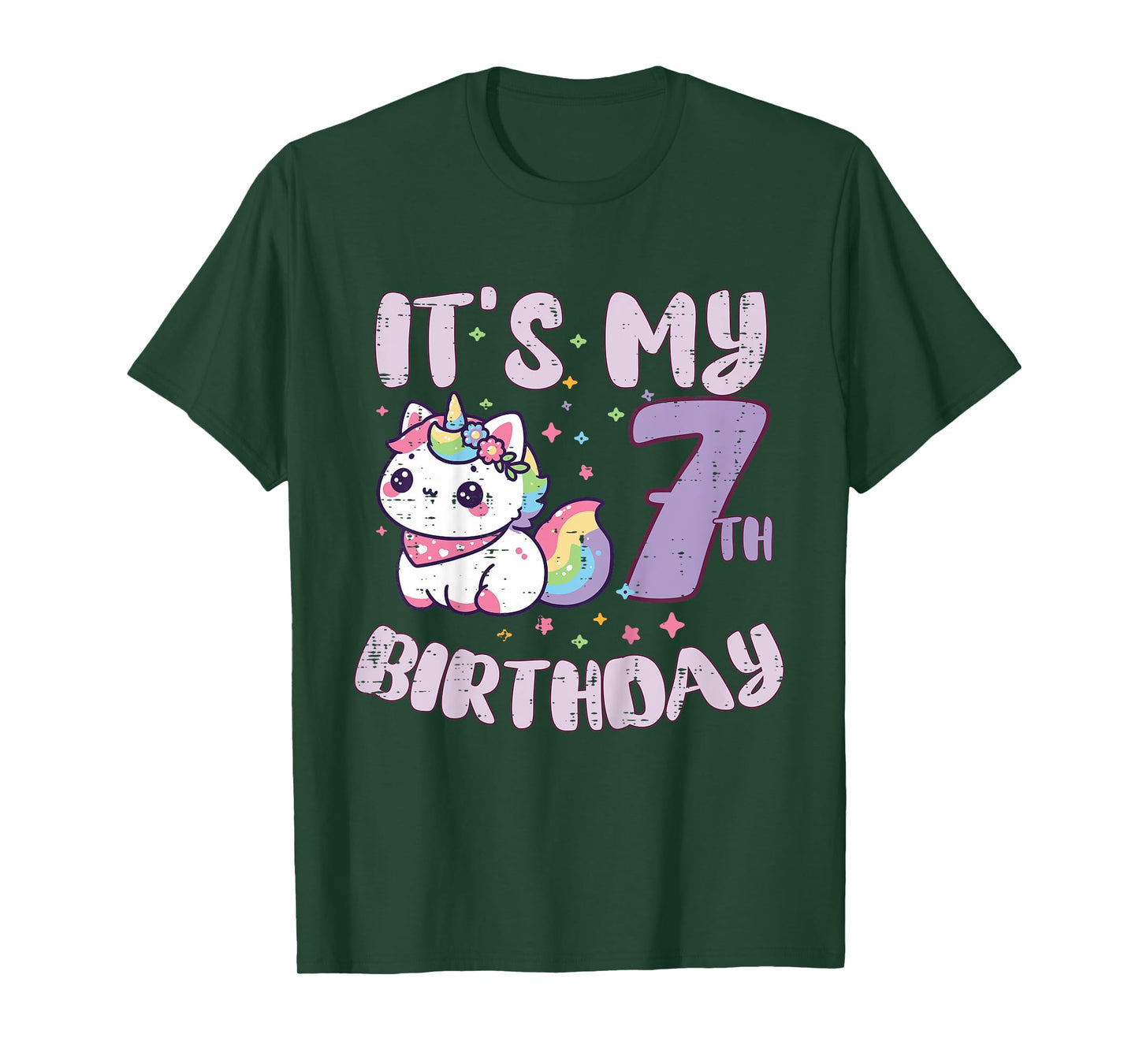 Its My 7th Birthday Unicorn Cat 7 Year Old Bday Girls Kids T-Shirt