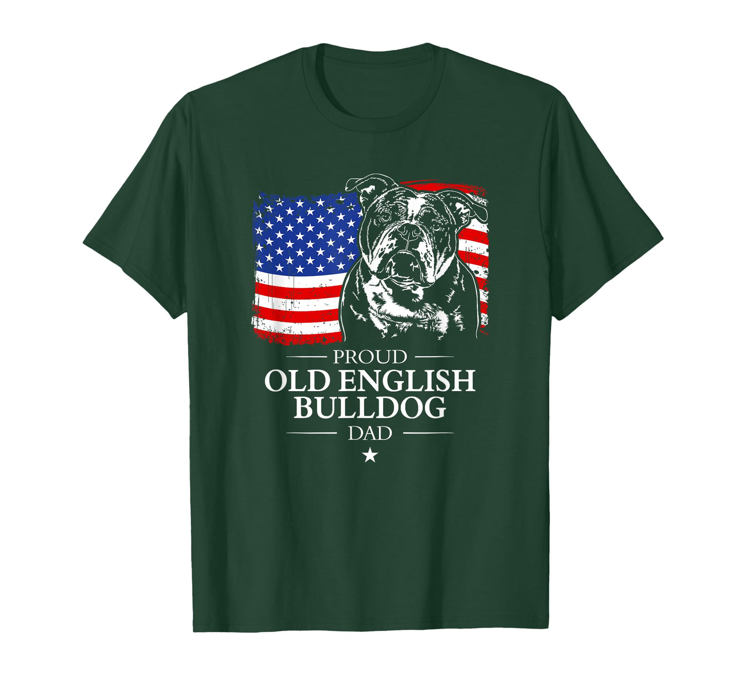 Proud Old English Bulldog Dad American Flag patriotic dog T-Shirt