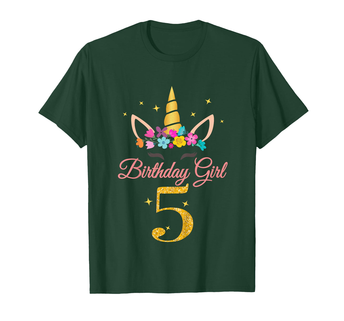 Kids 5 Birthday Girl Unicorn Design 5-Year-Old 5th BDay T-Shirt