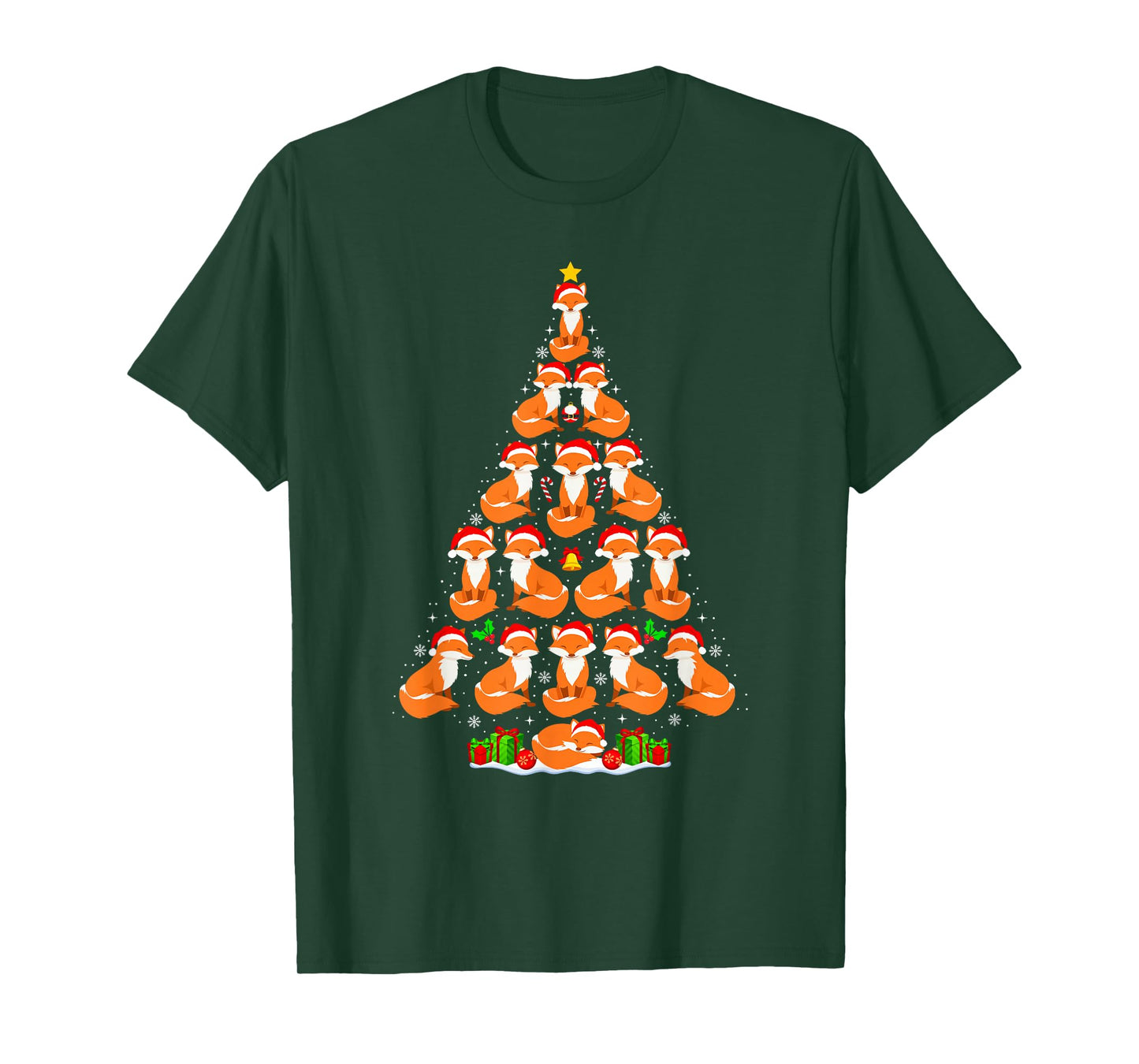 Fox Christmas Tree Lights Funny Xmas Santa Hat Fox Lover T-Shirt