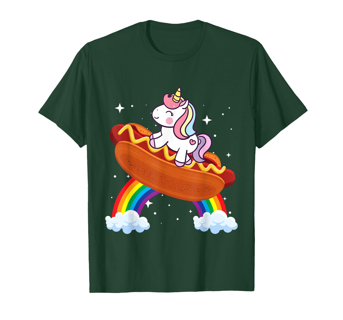 Unicorn Riding Hot Dog Boys Girls Women Kids Teens Rainbow T-Shirt